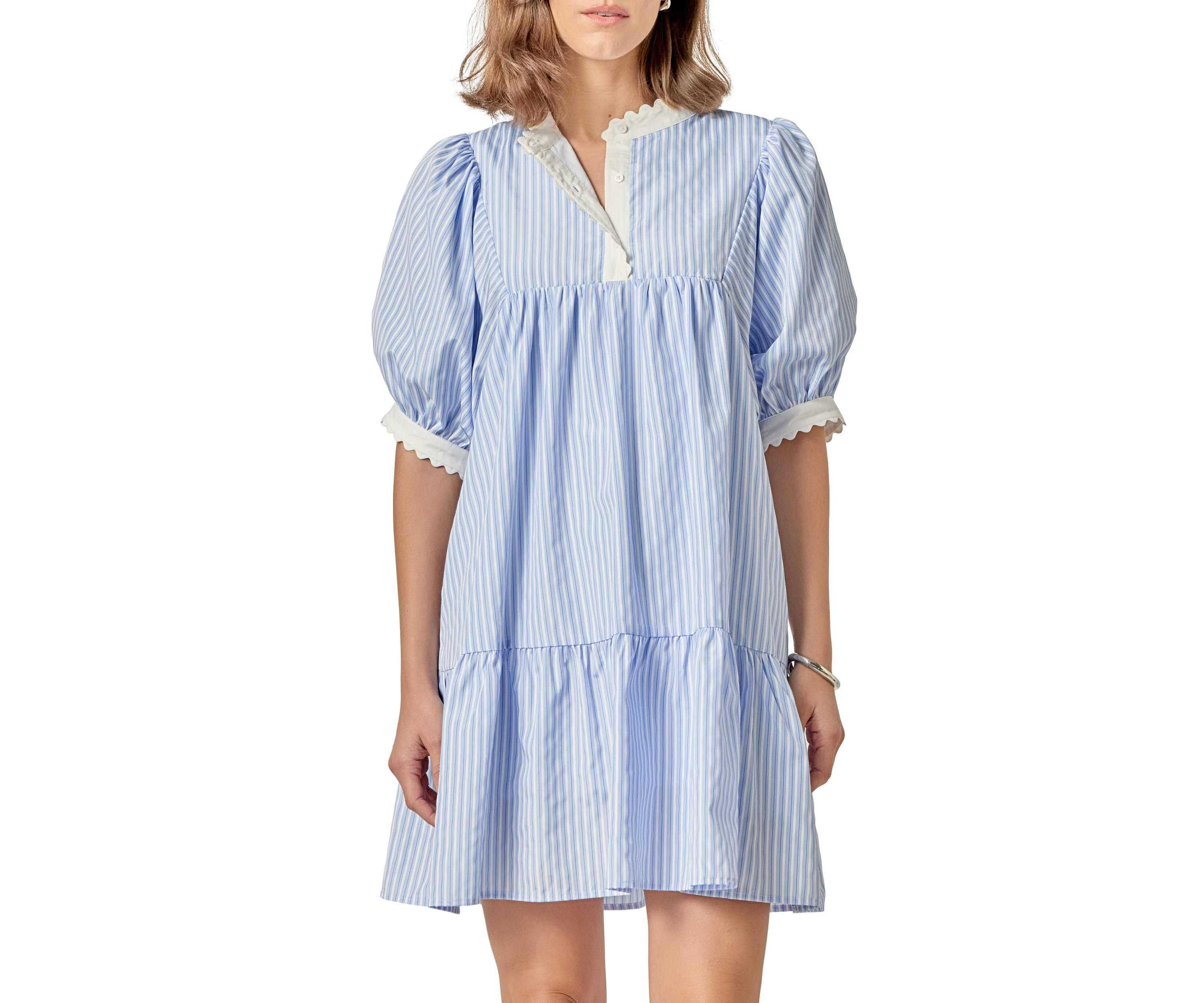 SCALLOP POINTED STRIPE MINI DRESS