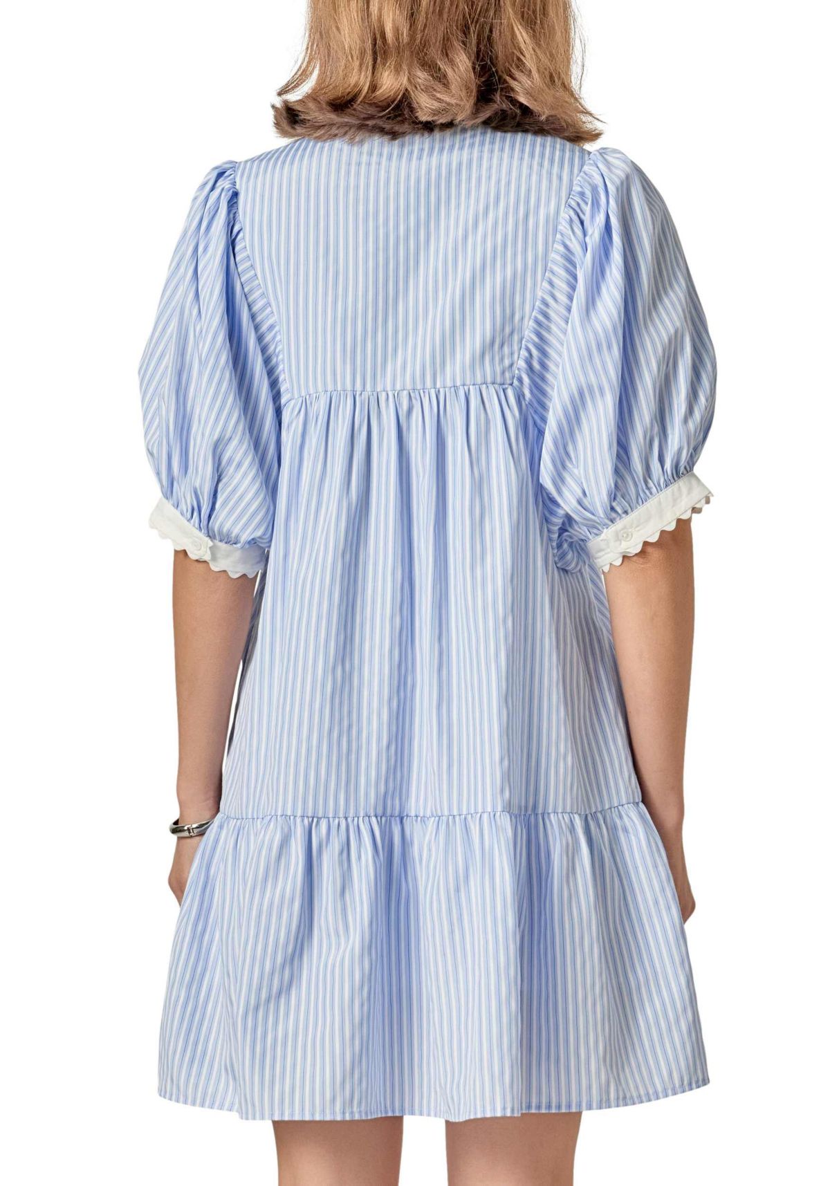 SCALLOP POINTED STRIPE MINI DRESS