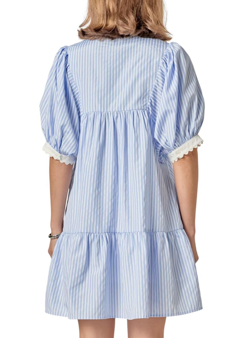 SCALLOP POINTED STRIPE MINI DRESS
