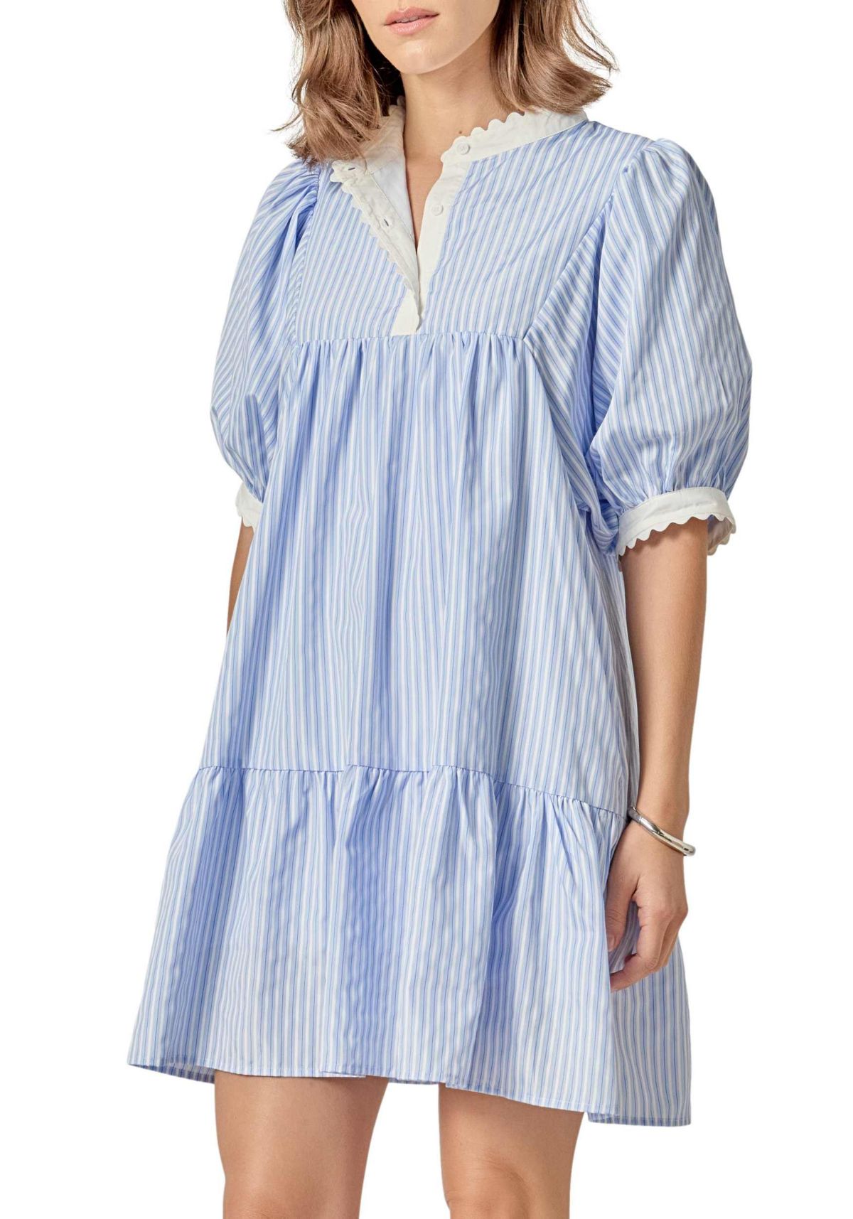 SCALLOP POINTED STRIPE MINI DRESS
