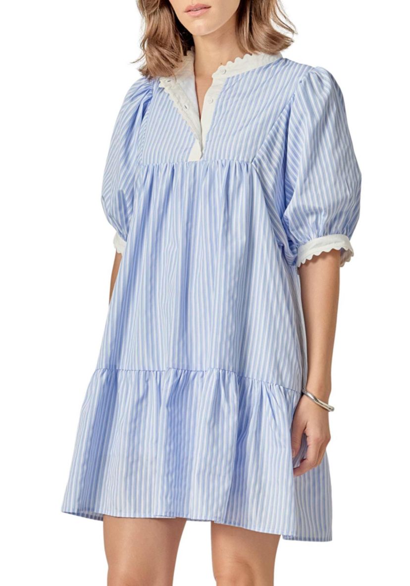 SCALLOP POINTED STRIPE MINI DRESS