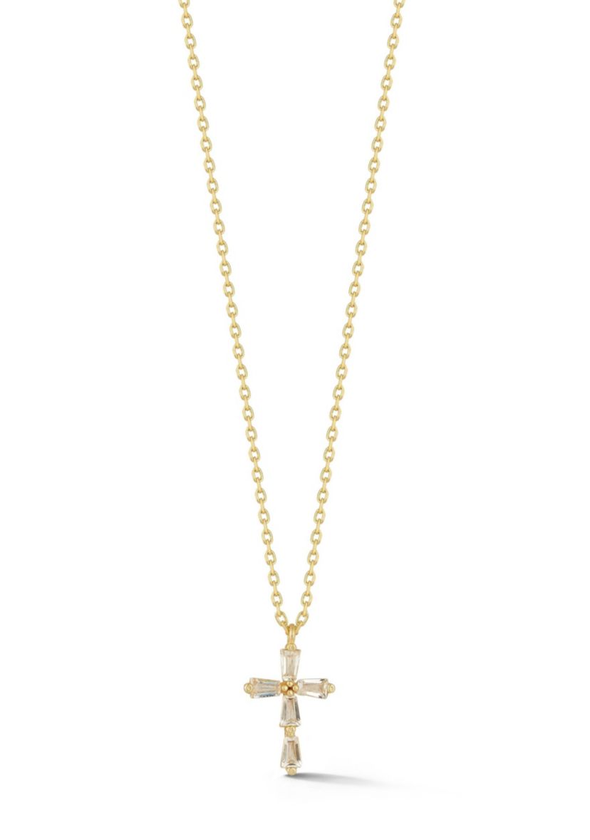 Sterling Silver Cubic Zirconia Dainty Cross Pendant Necklace