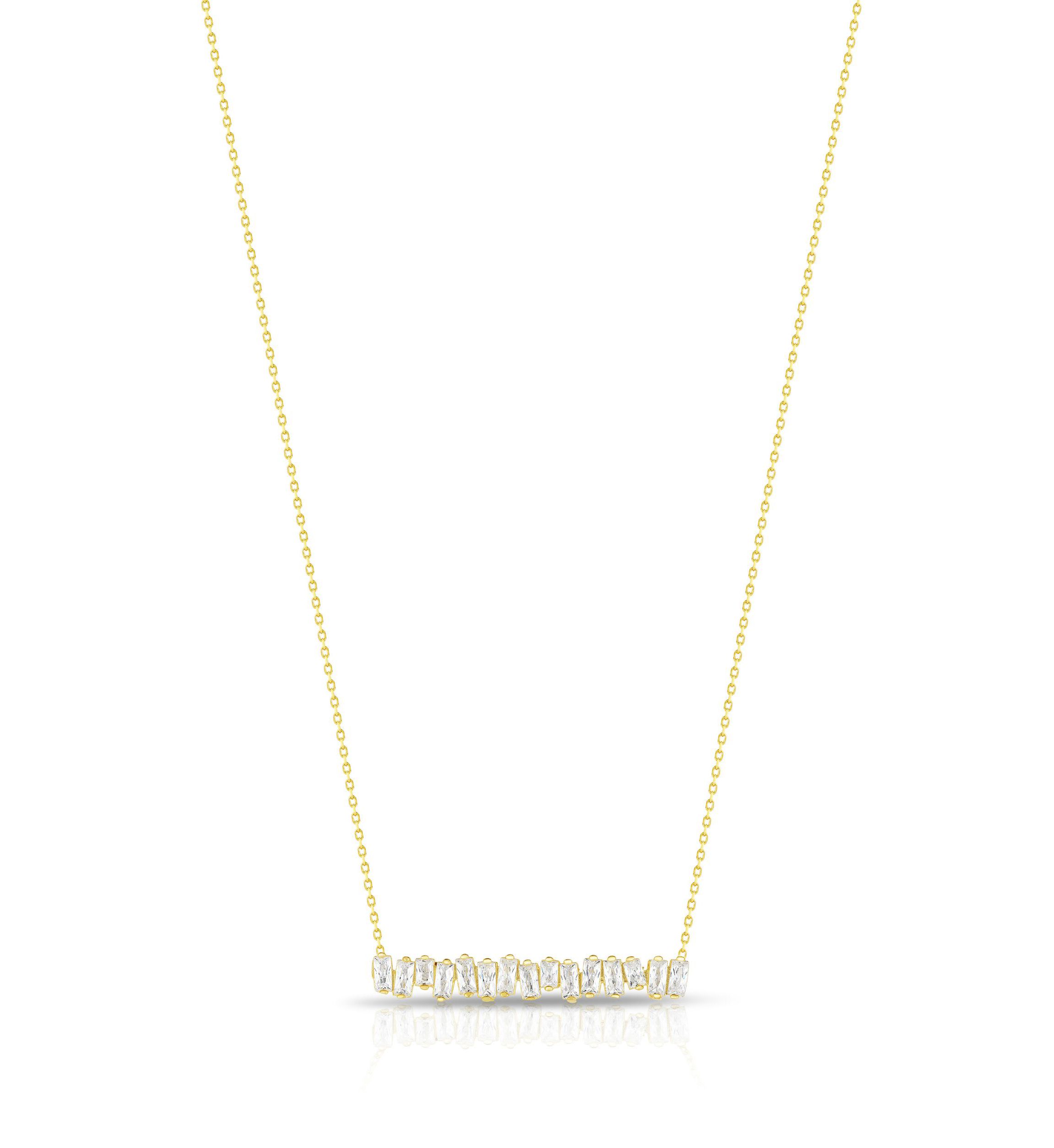 Sterling Silver Baguette Cubic Zirconia Bar Necklace