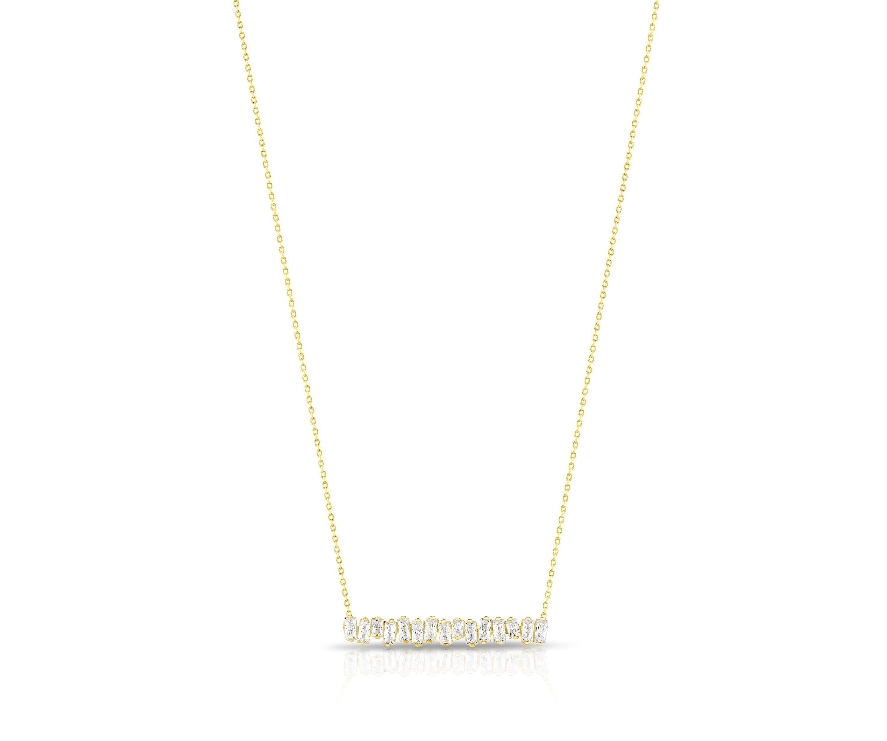 Sterling Silver Baguette Cubic Zirconia Bar Necklace