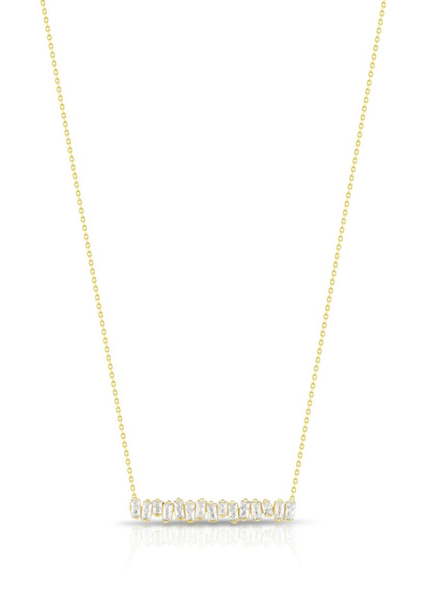 Sterling Silver Baguette Cubic Zirconia Bar Necklace