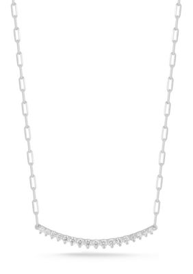 Sphera Milano Sterling Silver Cubic Zirconia Large Curved Bar Necklace, 18 in