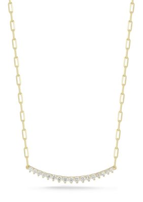 Sphera Milano Sterling Silver Cubic Zirconia Large Curved Bar Necklace