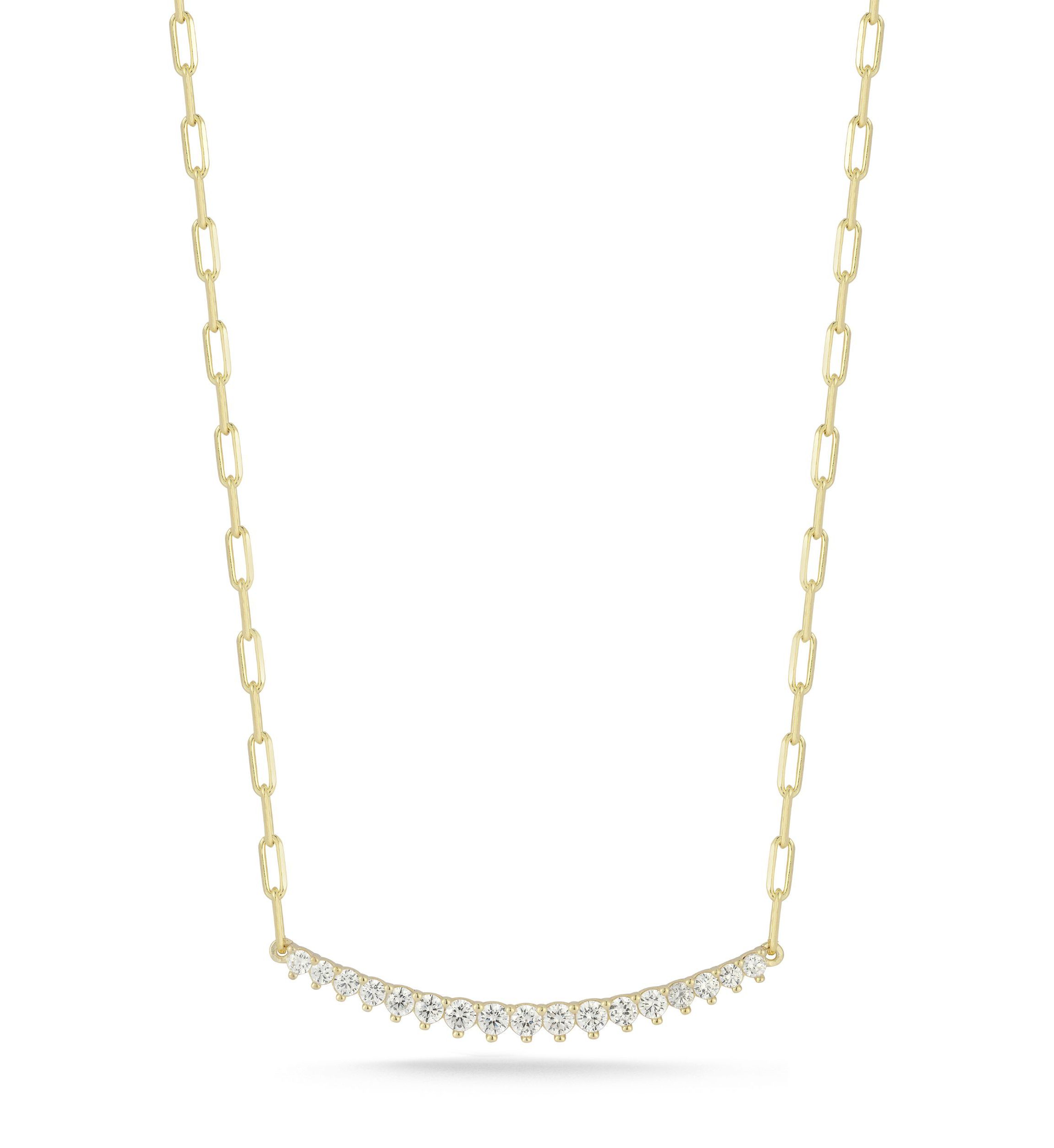 Sterling Silver Cubic Zirconia Large Curved Bar Necklace