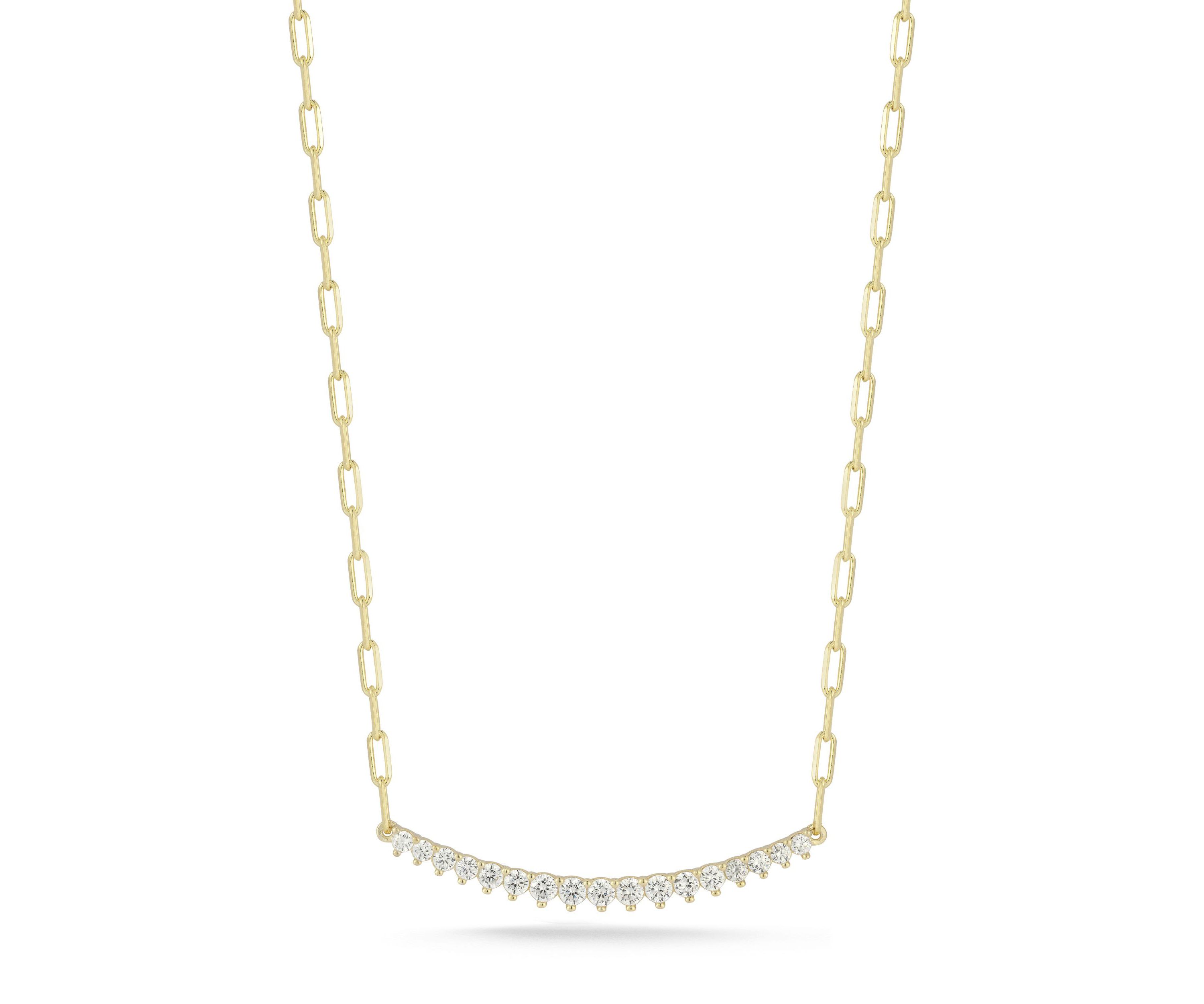 Sterling Silver Cubic Zirconia Large Curved Bar Necklace