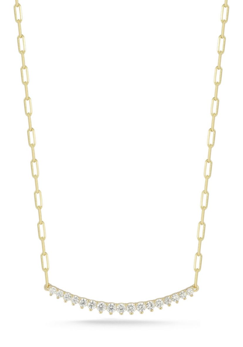 Sterling Silver Cubic Zirconia Large Curved Bar Necklace
