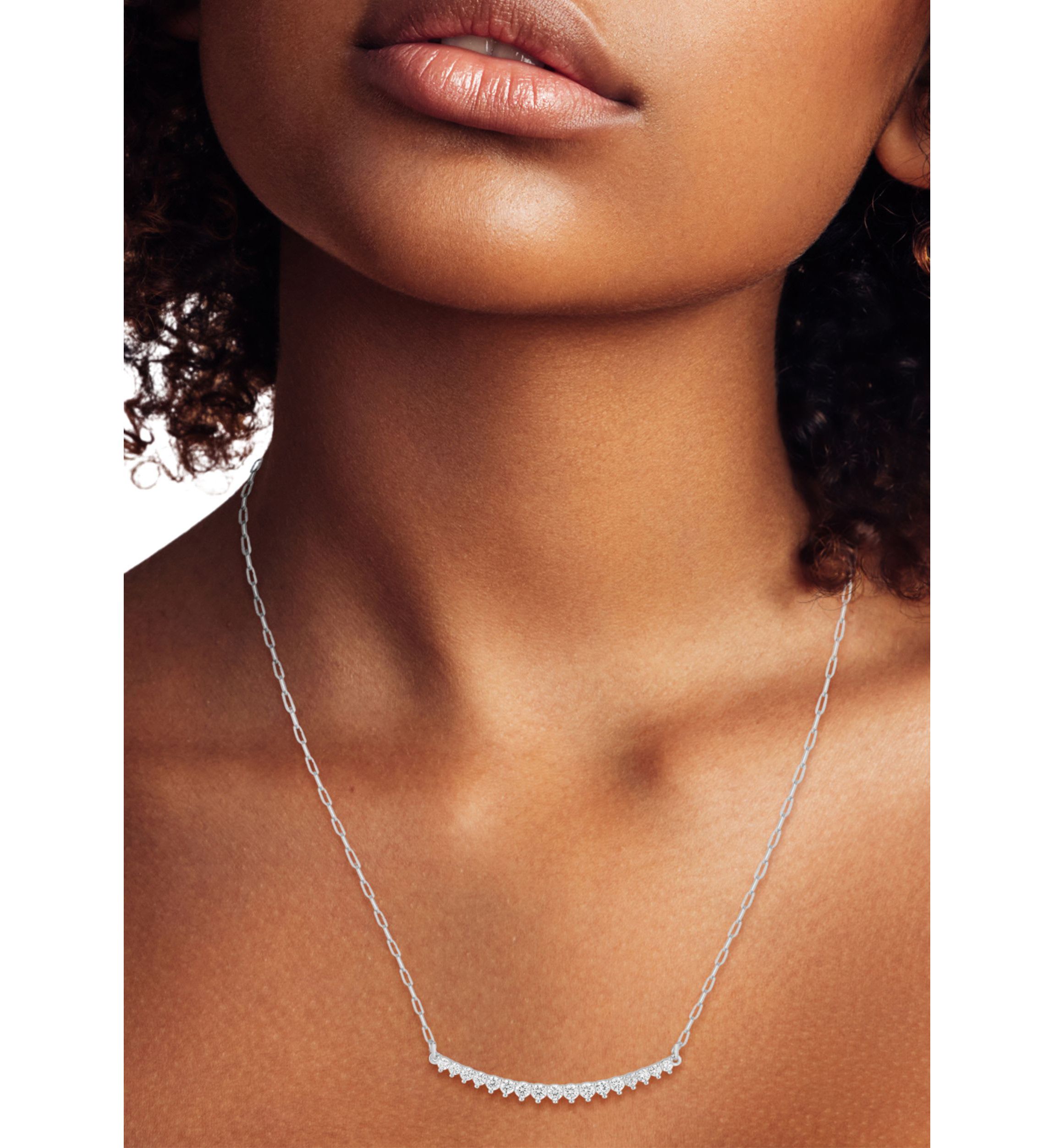 Sterling Silver Cubic Zirconia Large Curved Bar Necklace