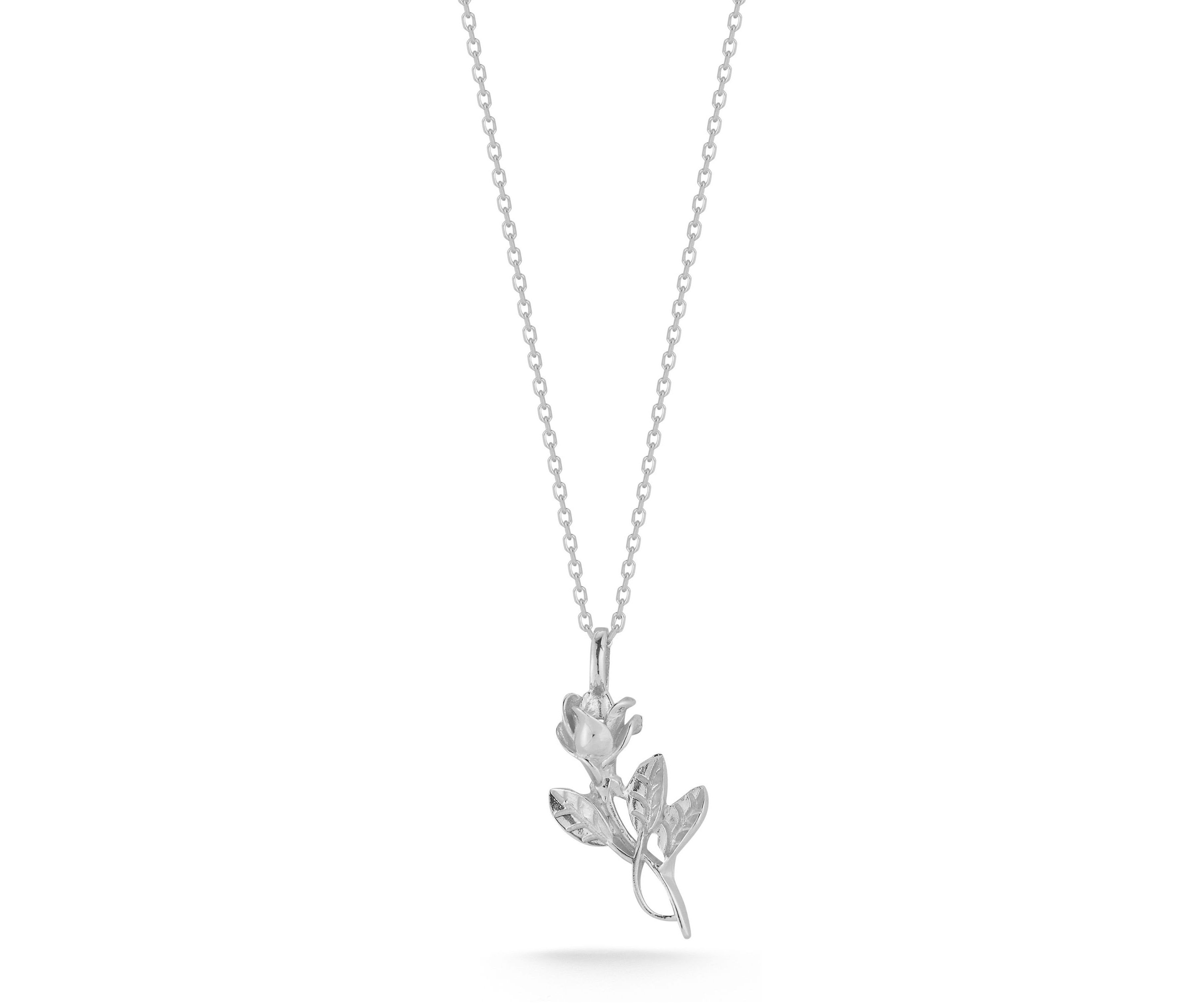Sterling Silver Rose Pendant Necklace