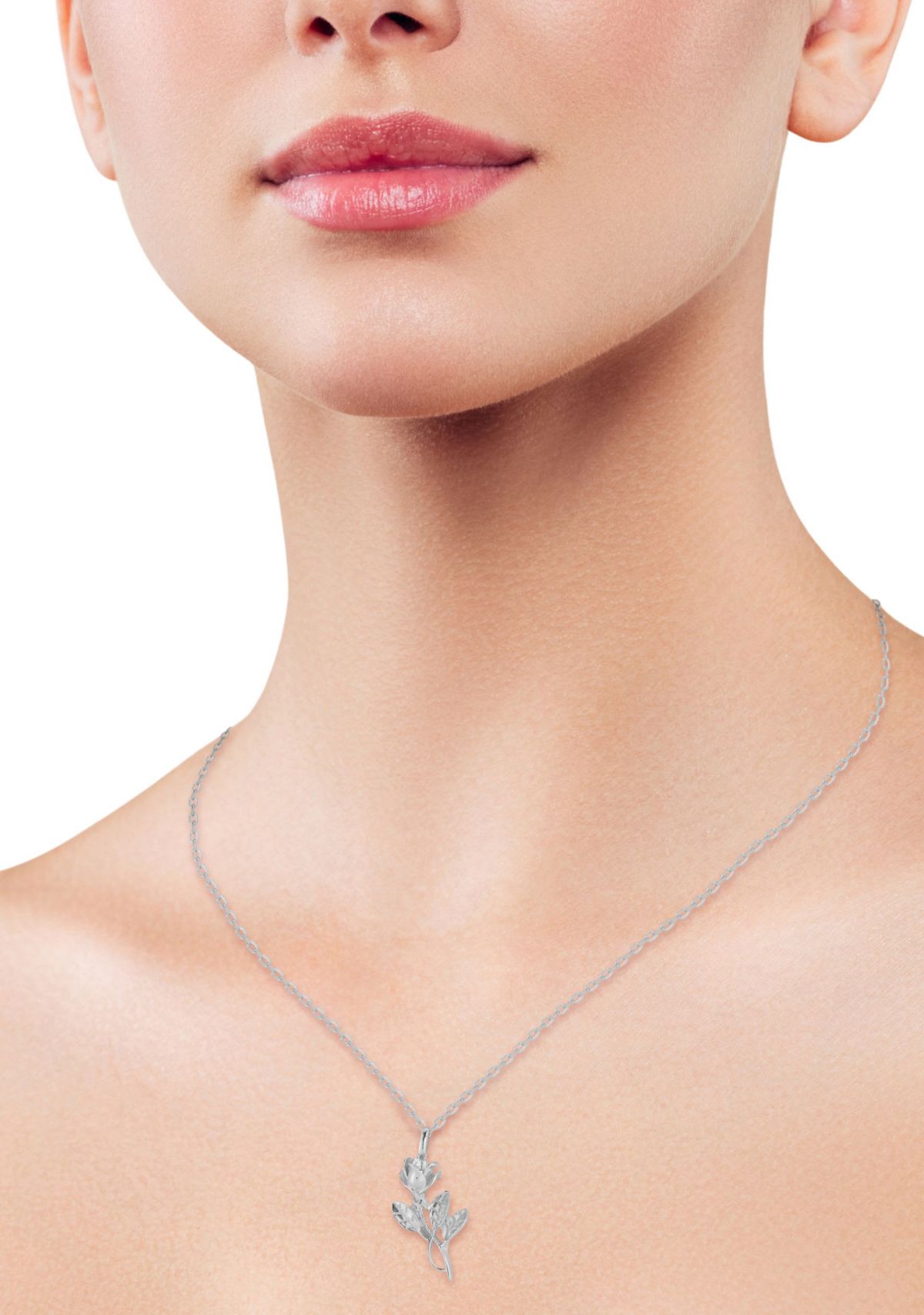 Sterling Silver Rose Pendant Necklace