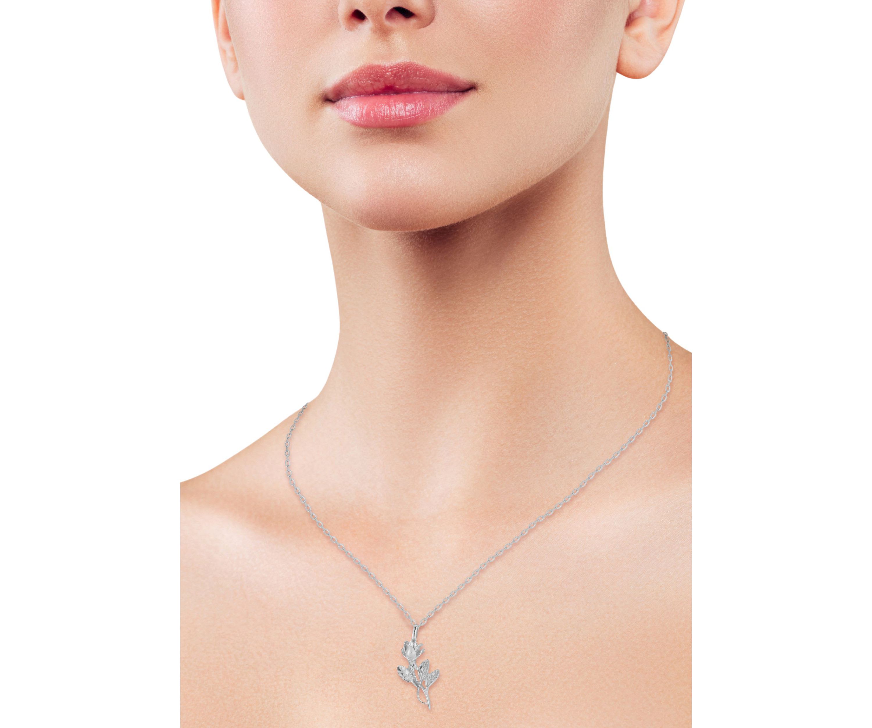 Sterling Silver Rose Pendant Necklace