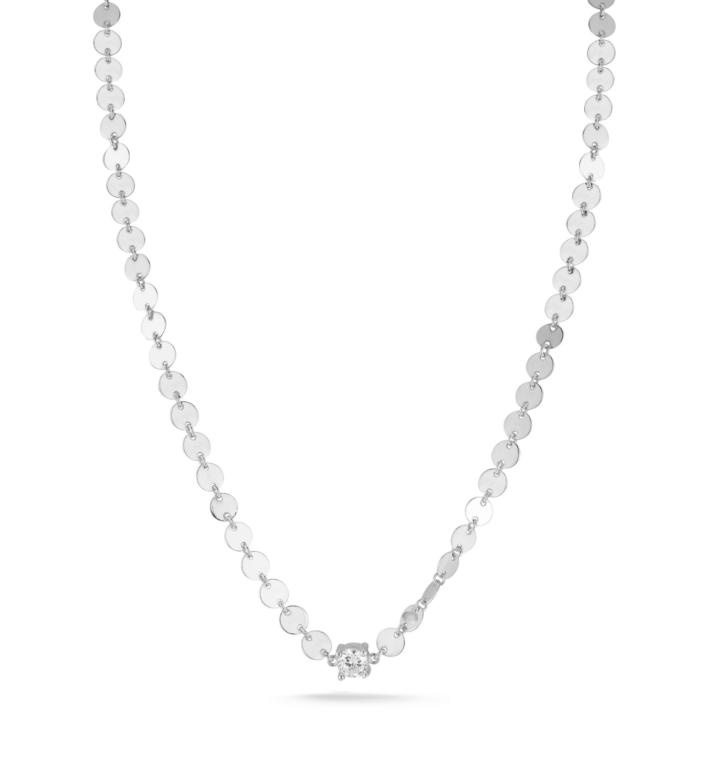 Sterling Silver Solitaire Cubic Zirconia Mirror Chain Necklace