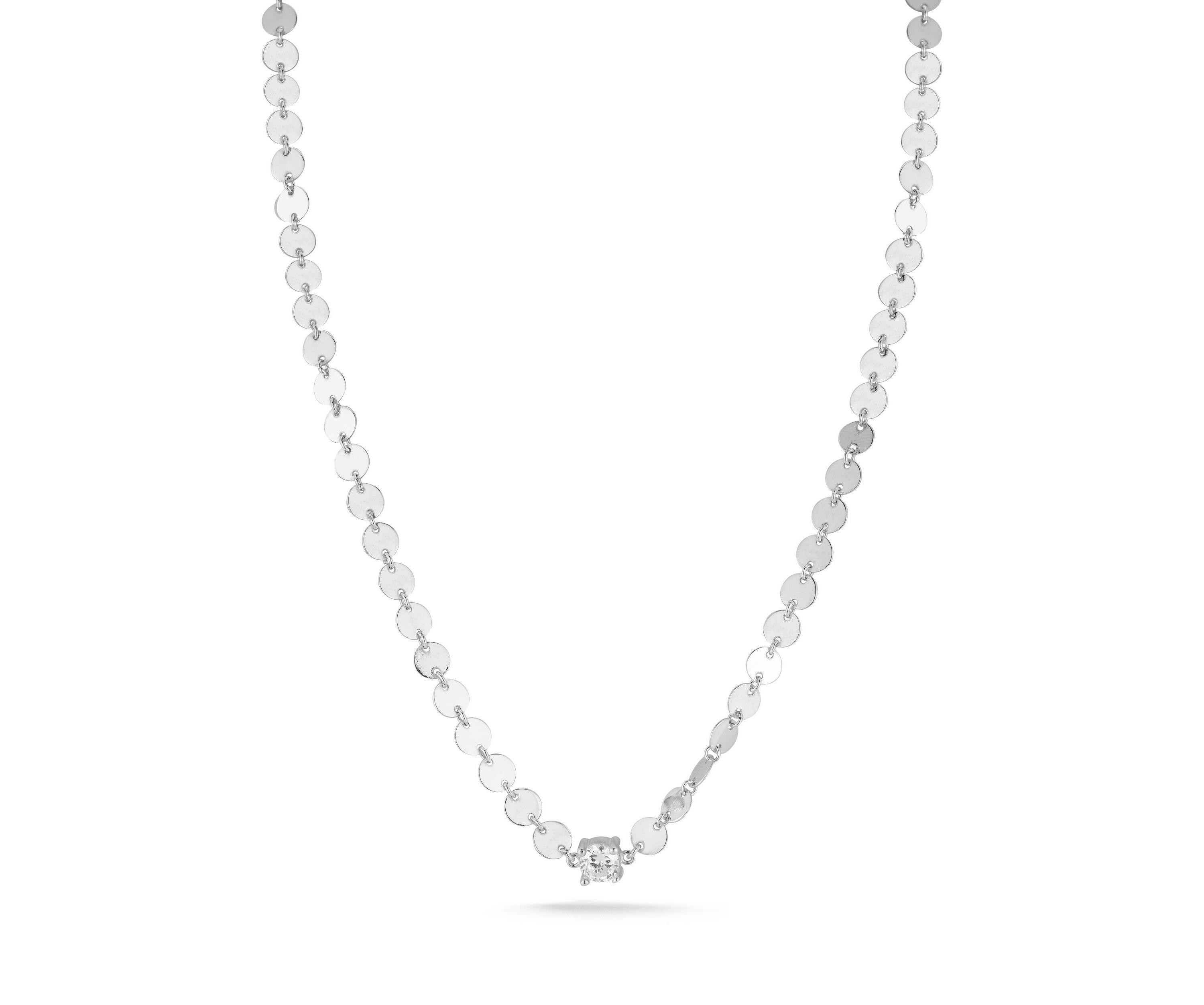 Sterling Silver Solitaire Cubic Zirconia Mirror Chain Necklace