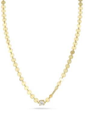 Sphera Milano Sterling Silver Solitaire Cubic Zirconia Mirror Chain Necklace, Gold, 18 in