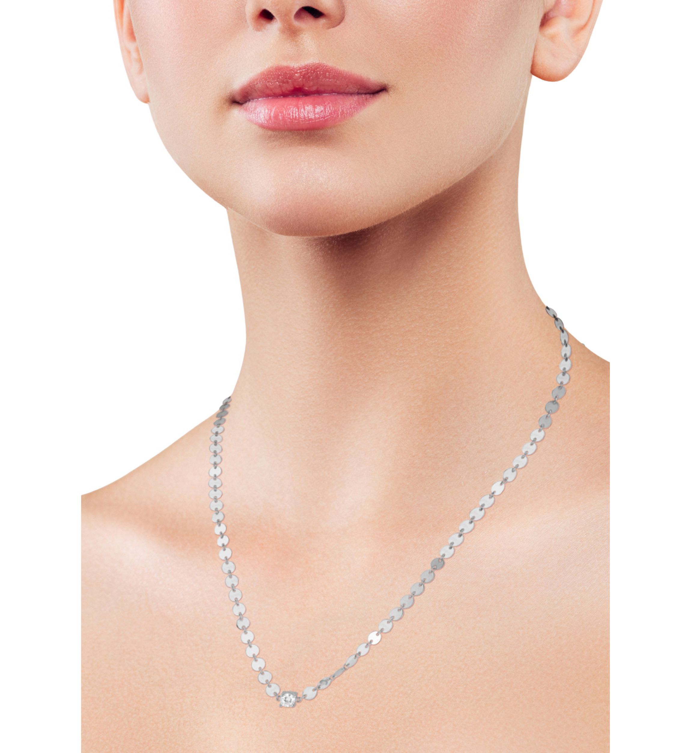 Sterling Silver Solitaire Cubic Zirconia Mirror Chain Necklace