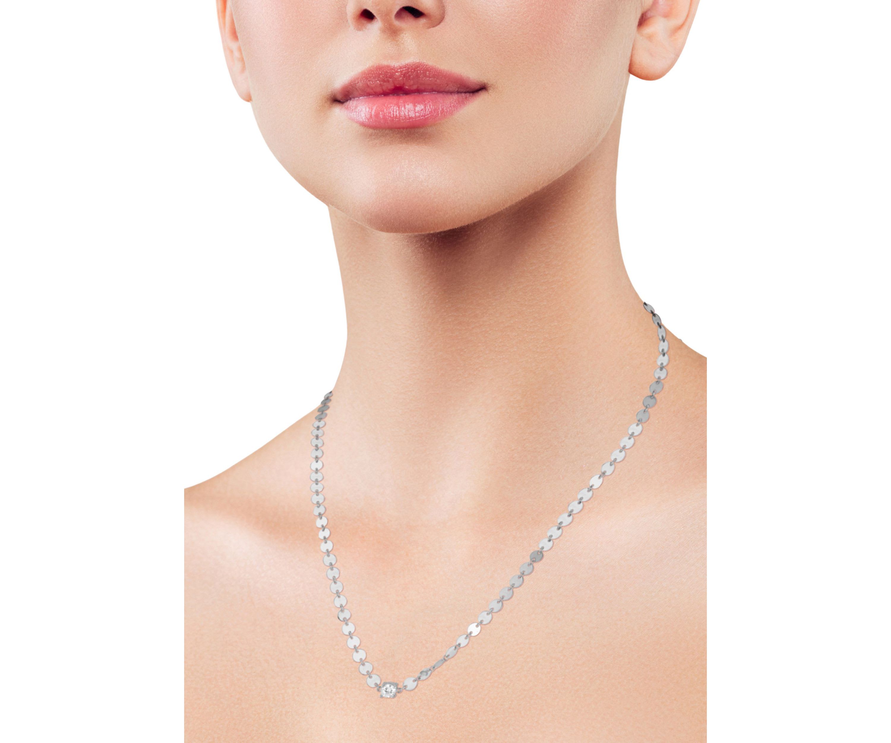 Sterling Silver Solitaire Cubic Zirconia Mirror Chain Necklace