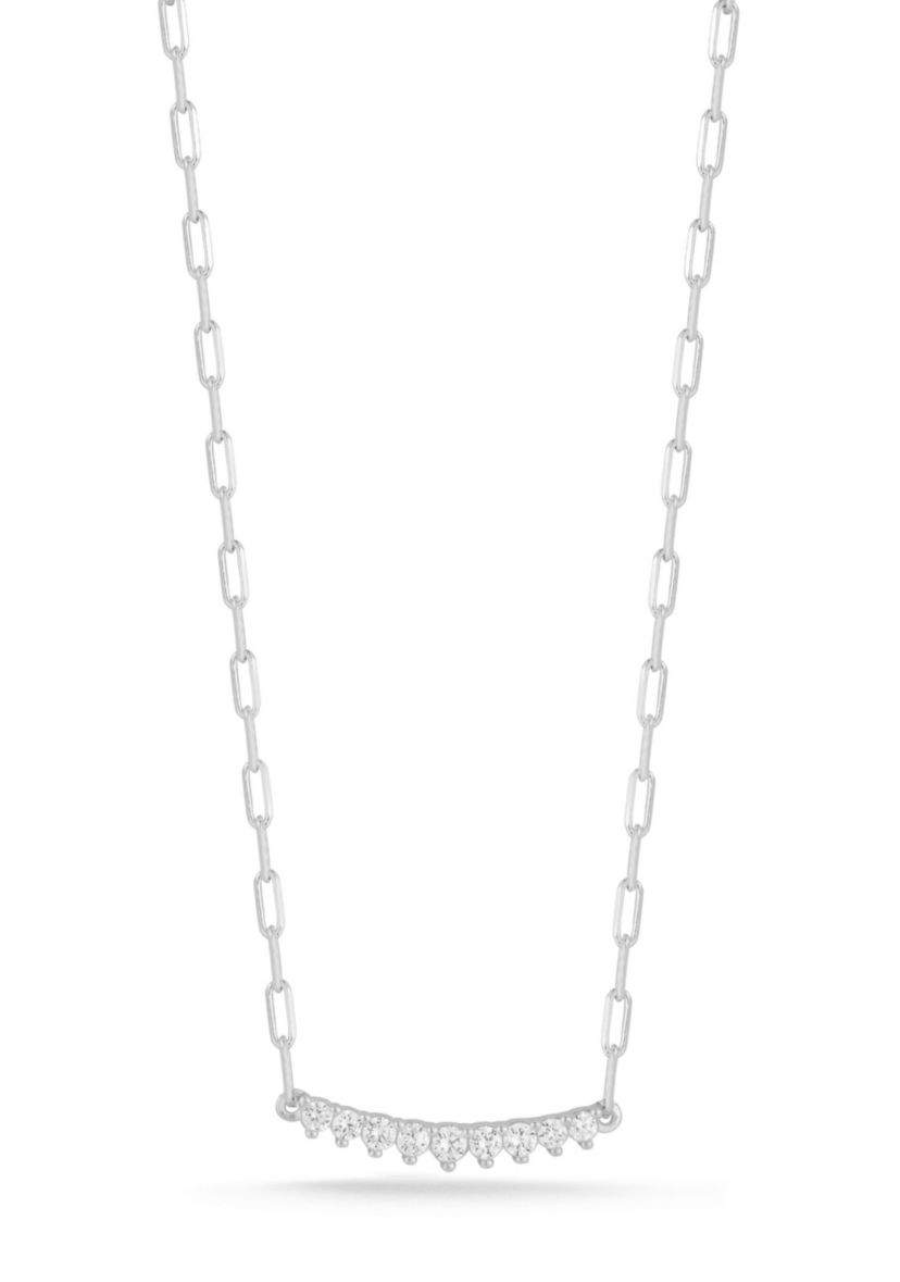 Sterling Silver Cubic Zirconia Small Curved Bar Necklace