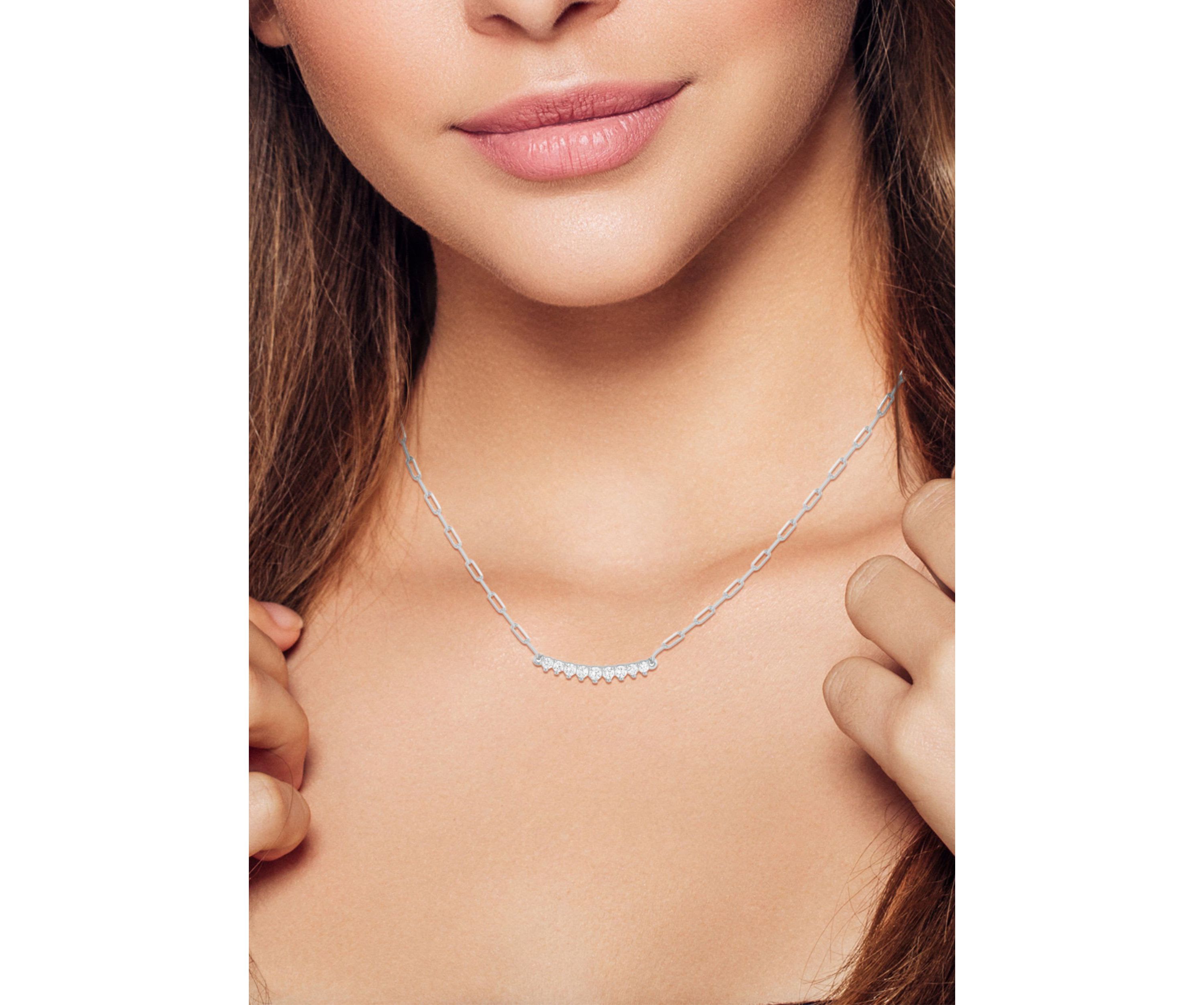 Sterling Silver Cubic Zirconia Small Curved Bar Necklace