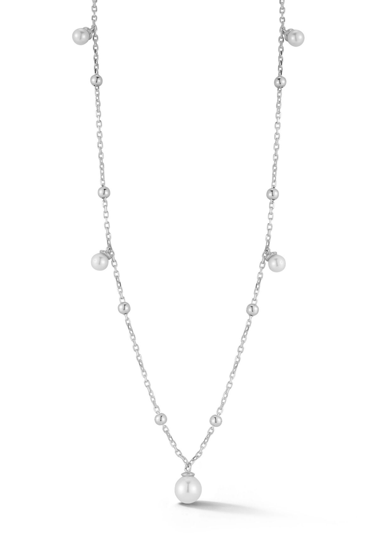 Sterling Silver Beaded Pearl Charm Necklace