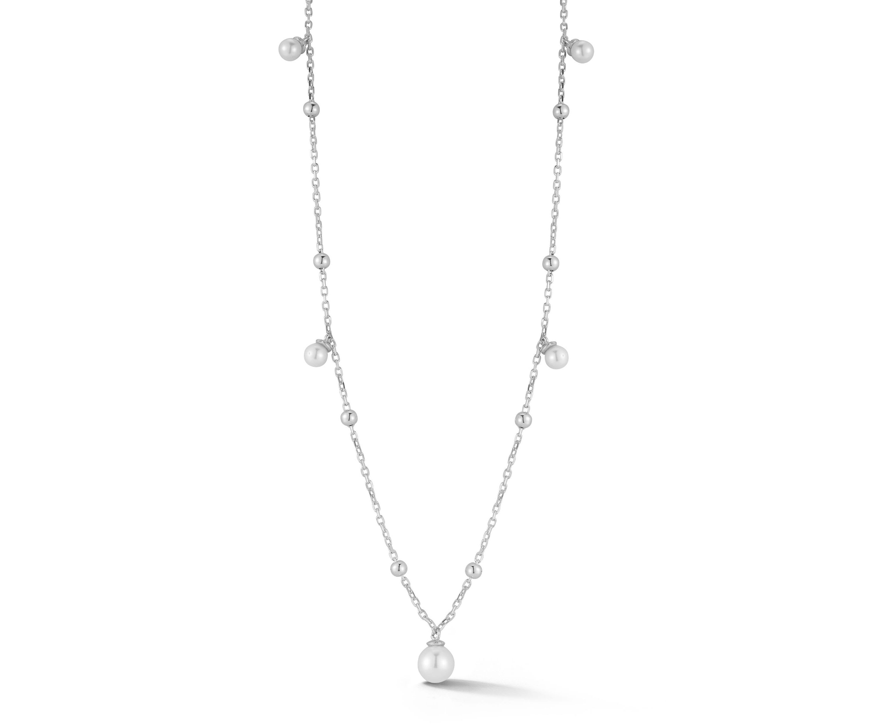 Sterling Silver Beaded Pearl Charm Necklace