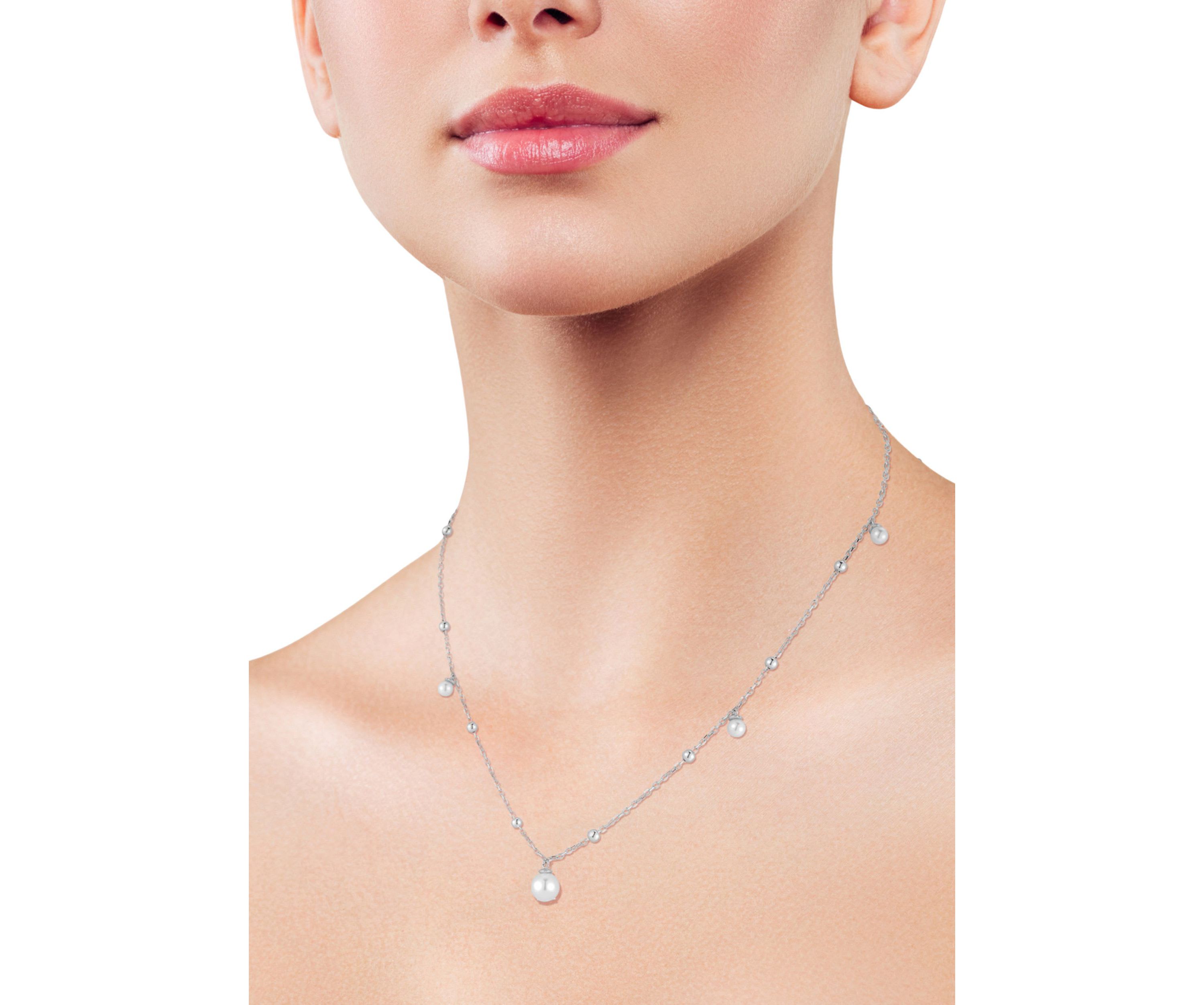 Sterling Silver Beaded Pearl Charm Necklace