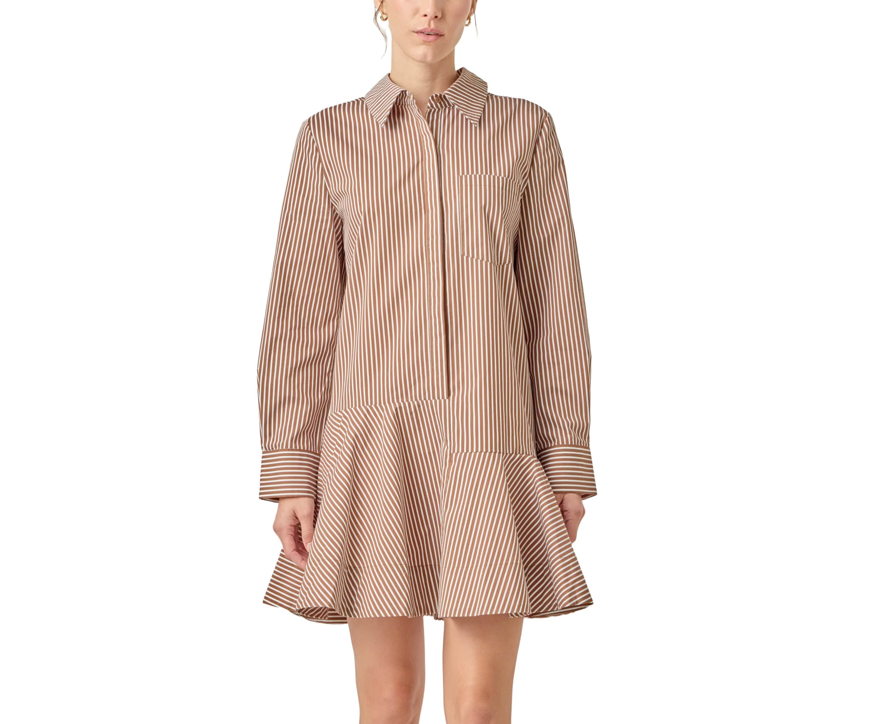 STRIPE COLLAR FLARED SKIRT DRESS