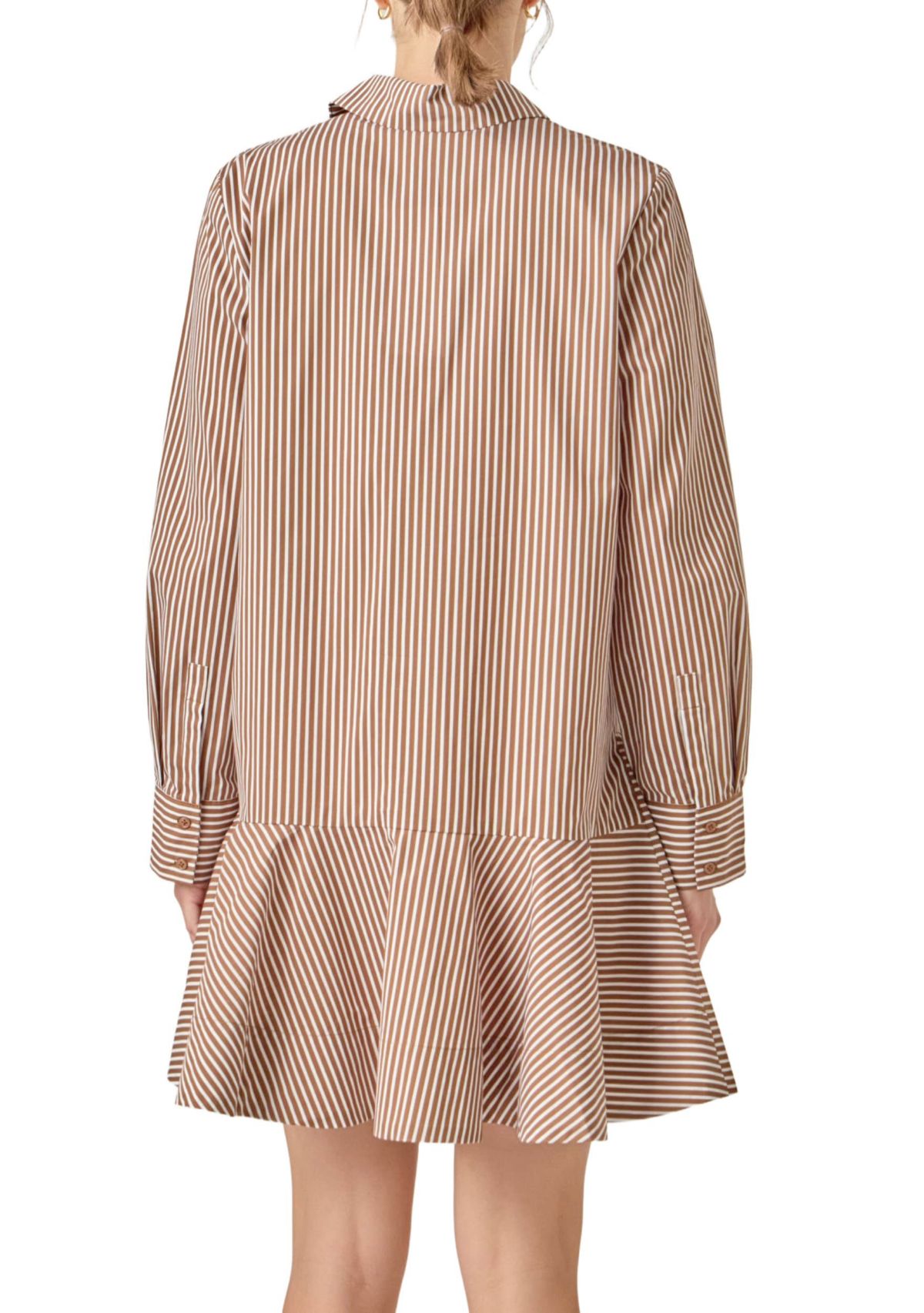 STRIPE COLLAR FLARED SKIRT DRESS