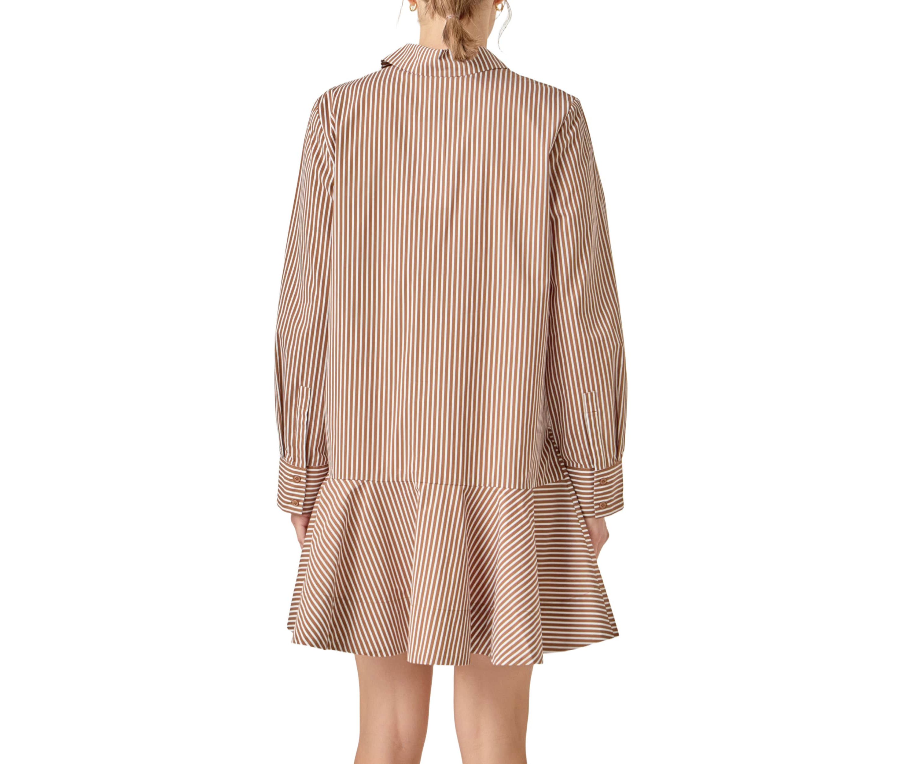 STRIPE COLLAR FLARED SKIRT DRESS