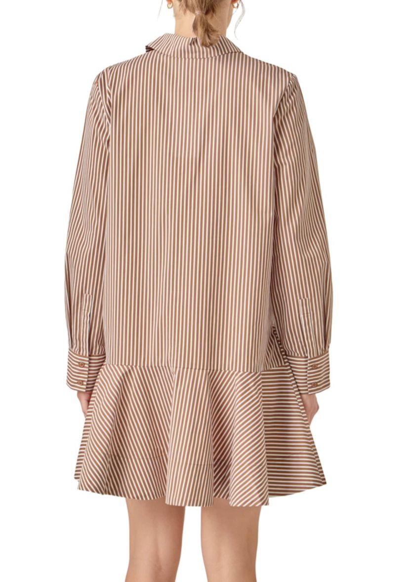 STRIPE COLLAR FLARED SKIRT DRESS