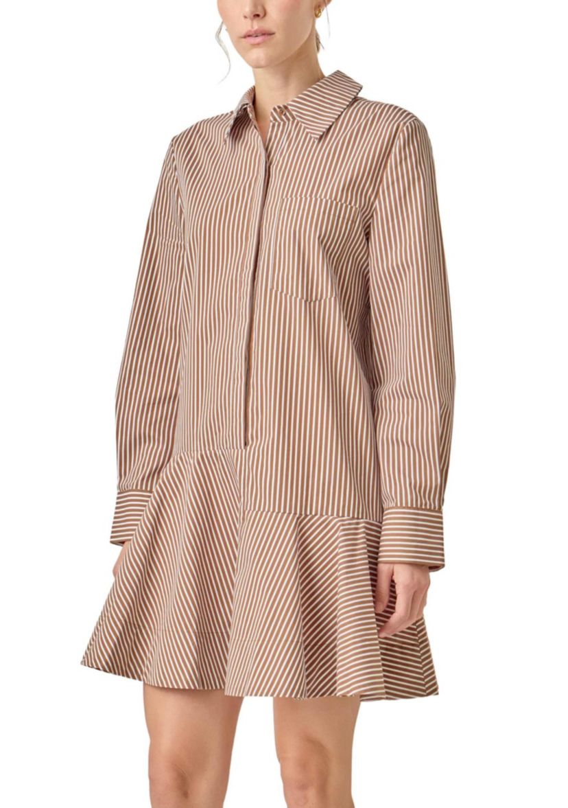 STRIPE COLLAR FLARED SKIRT DRESS