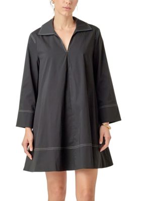 ENGLISH FACTORY Women's Contrast Stitch Detailed Mini Dress, Black, XS