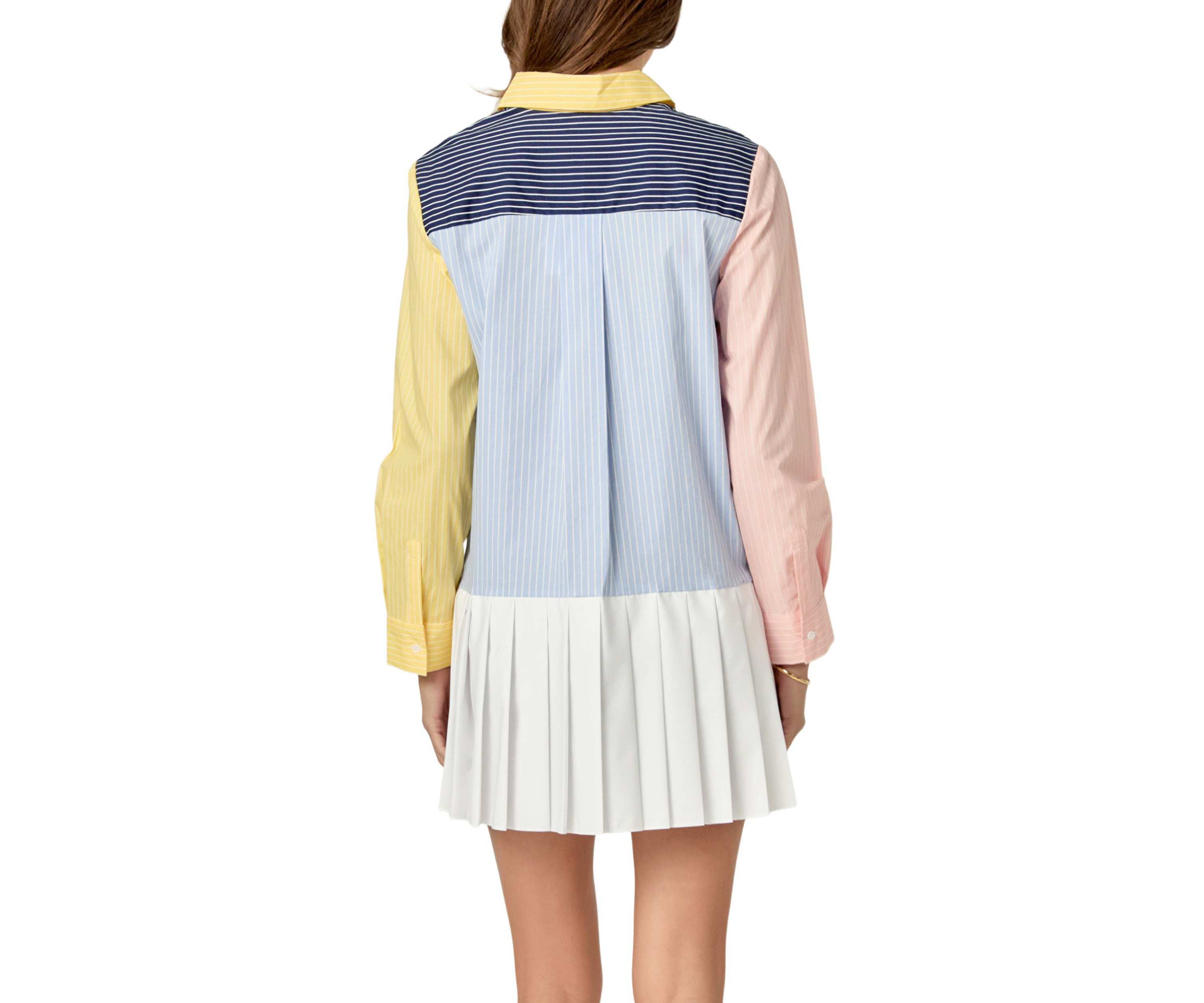 COLOR BLOCK STRIPE PLEATED MINI DRESS