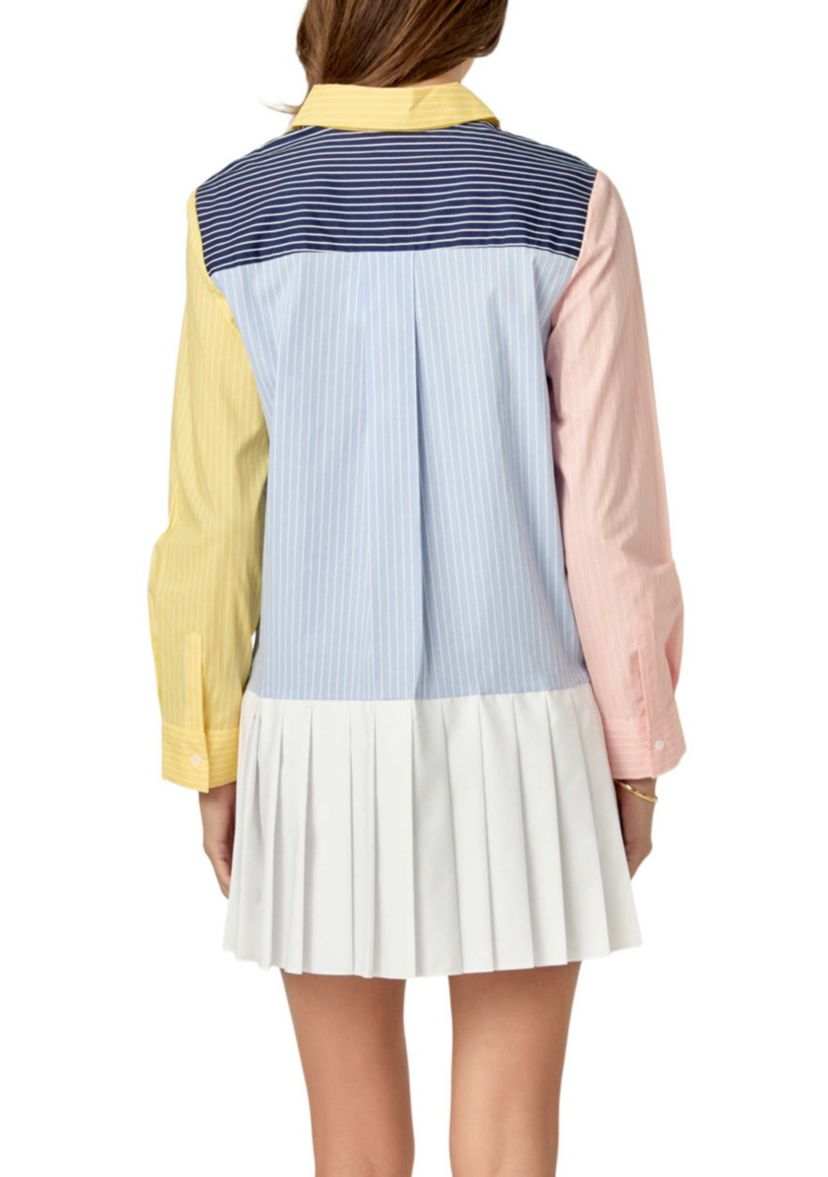 COLOR BLOCK STRIPE PLEATED MINI DRESS
