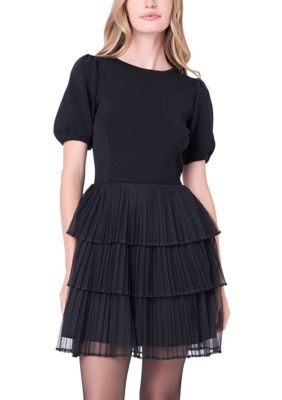 ENGLISH FACTORY Women's Mixed Media Mini Dress, Black, Large