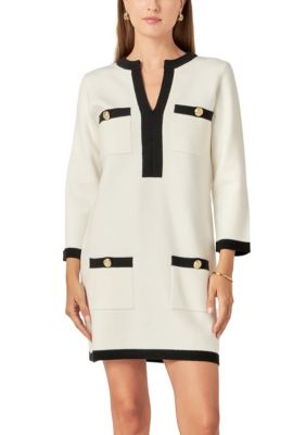 ENGLISH FACTORY Women's WHITE AND BLACK MINI KNIT DRESS, Small