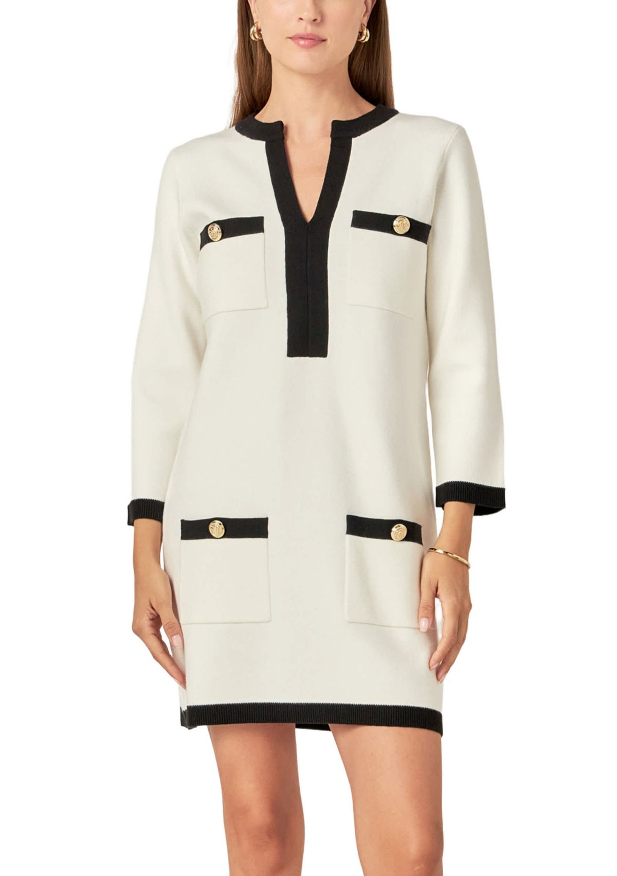 WHITE AND BLACK MINI KNIT DRESS