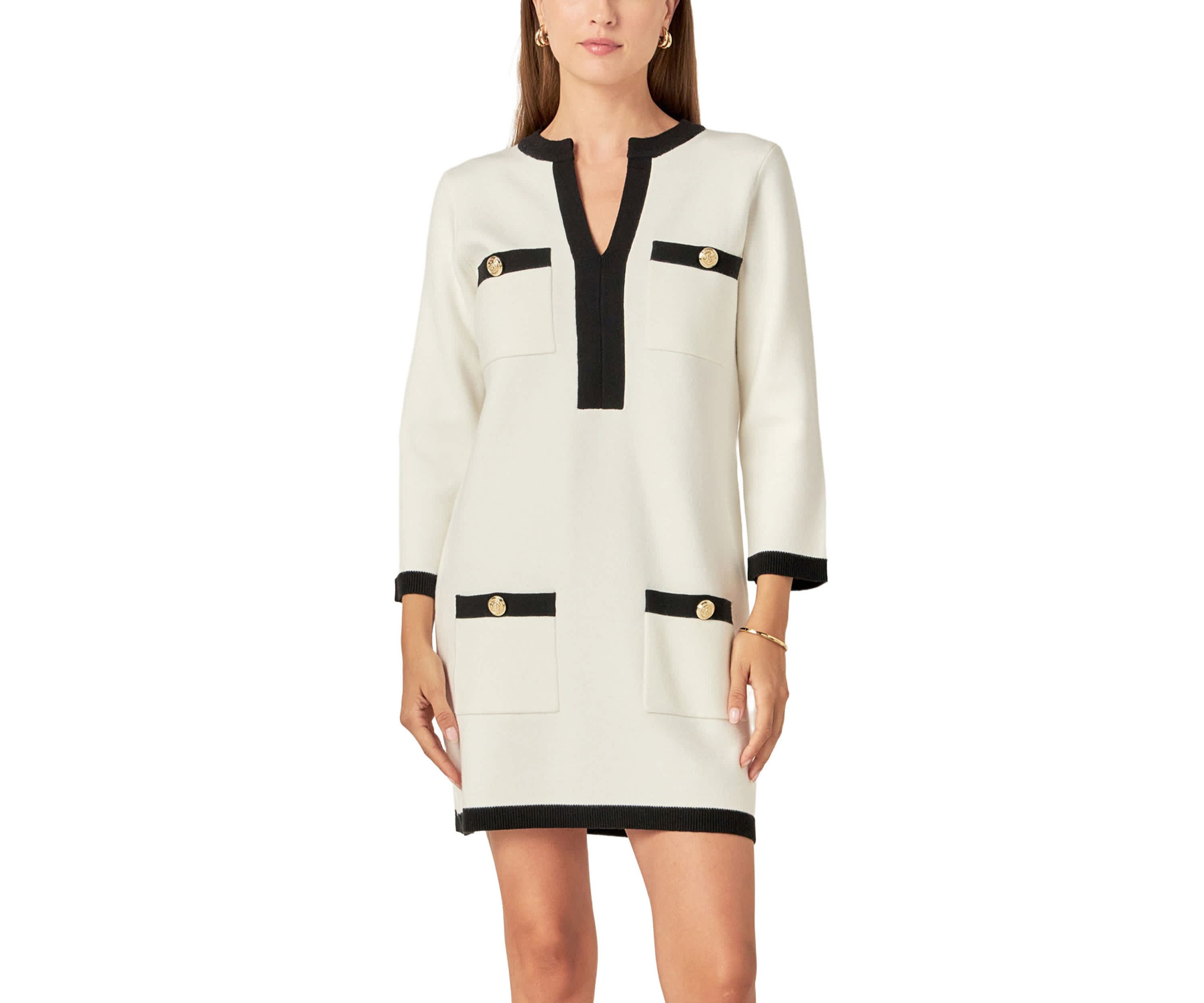 WHITE AND BLACK MINI KNIT DRESS