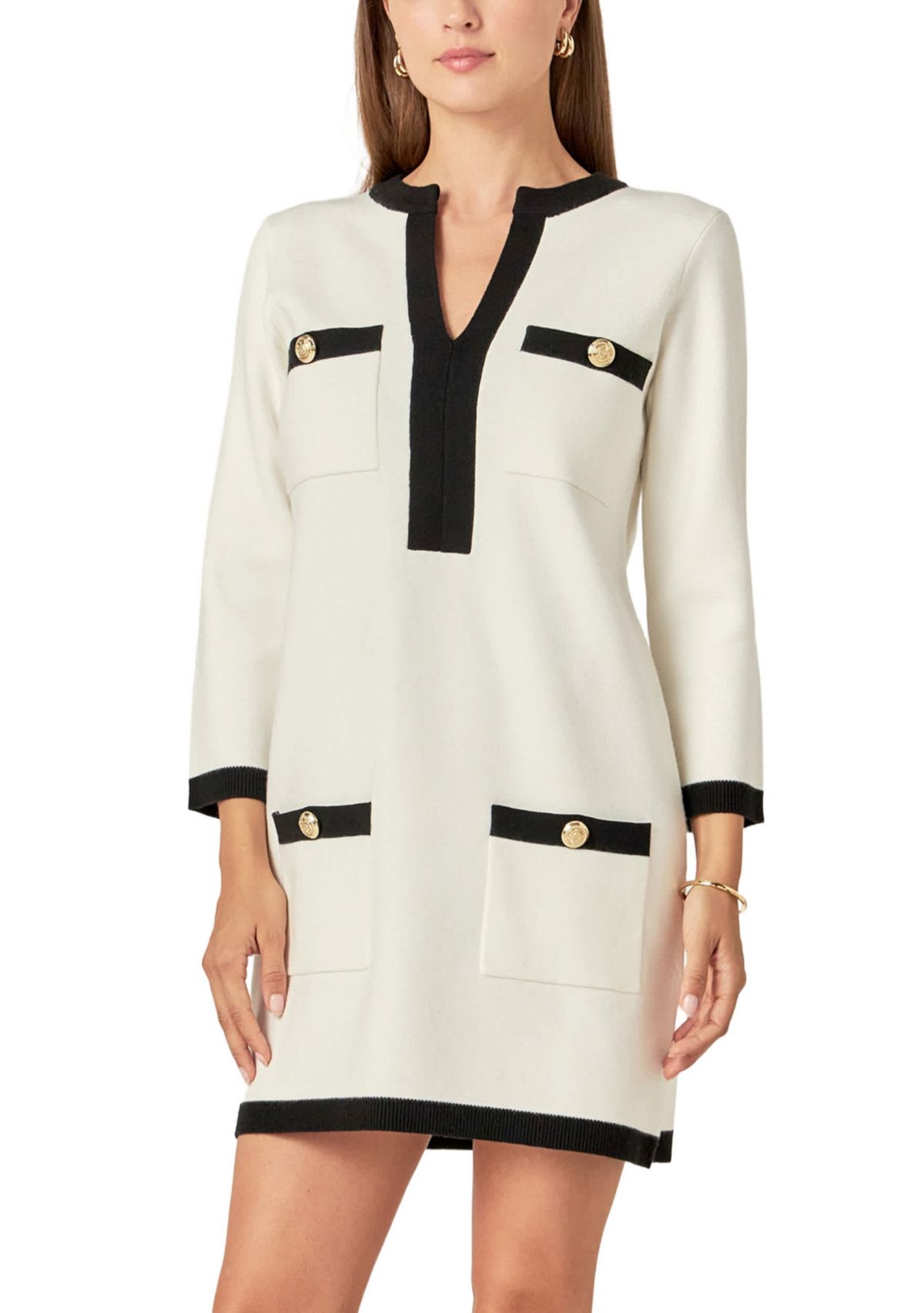 WHITE AND BLACK MINI KNIT DRESS