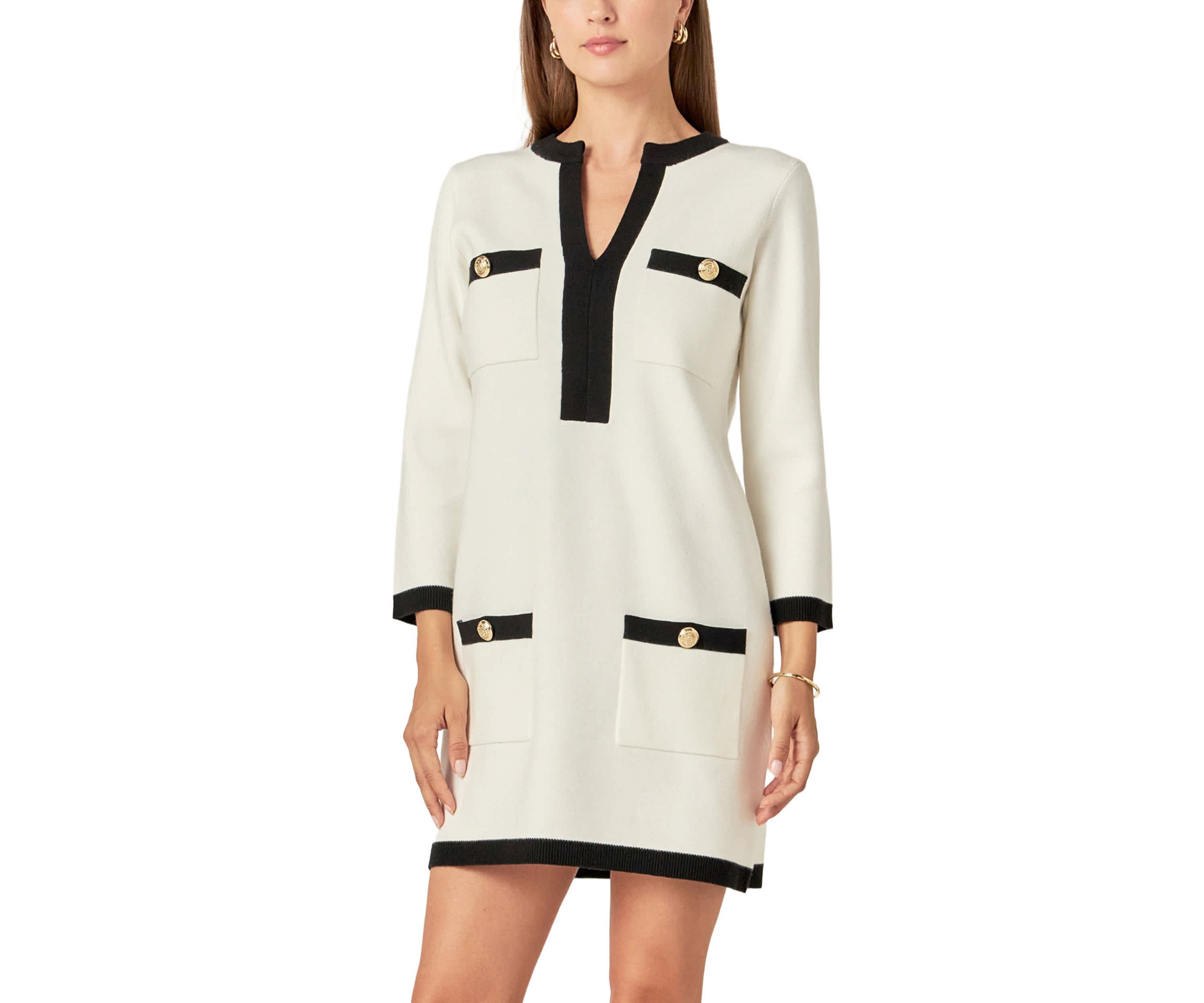 WHITE AND BLACK MINI KNIT DRESS