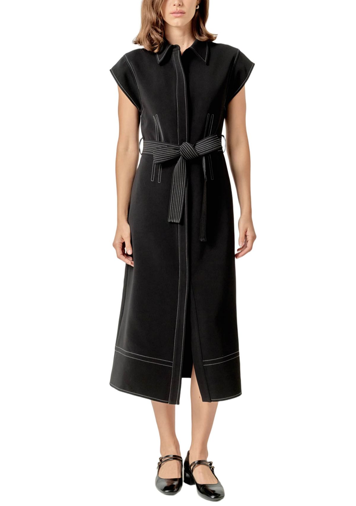 CONTRAST STITCH SHIRT MIDI DRESS