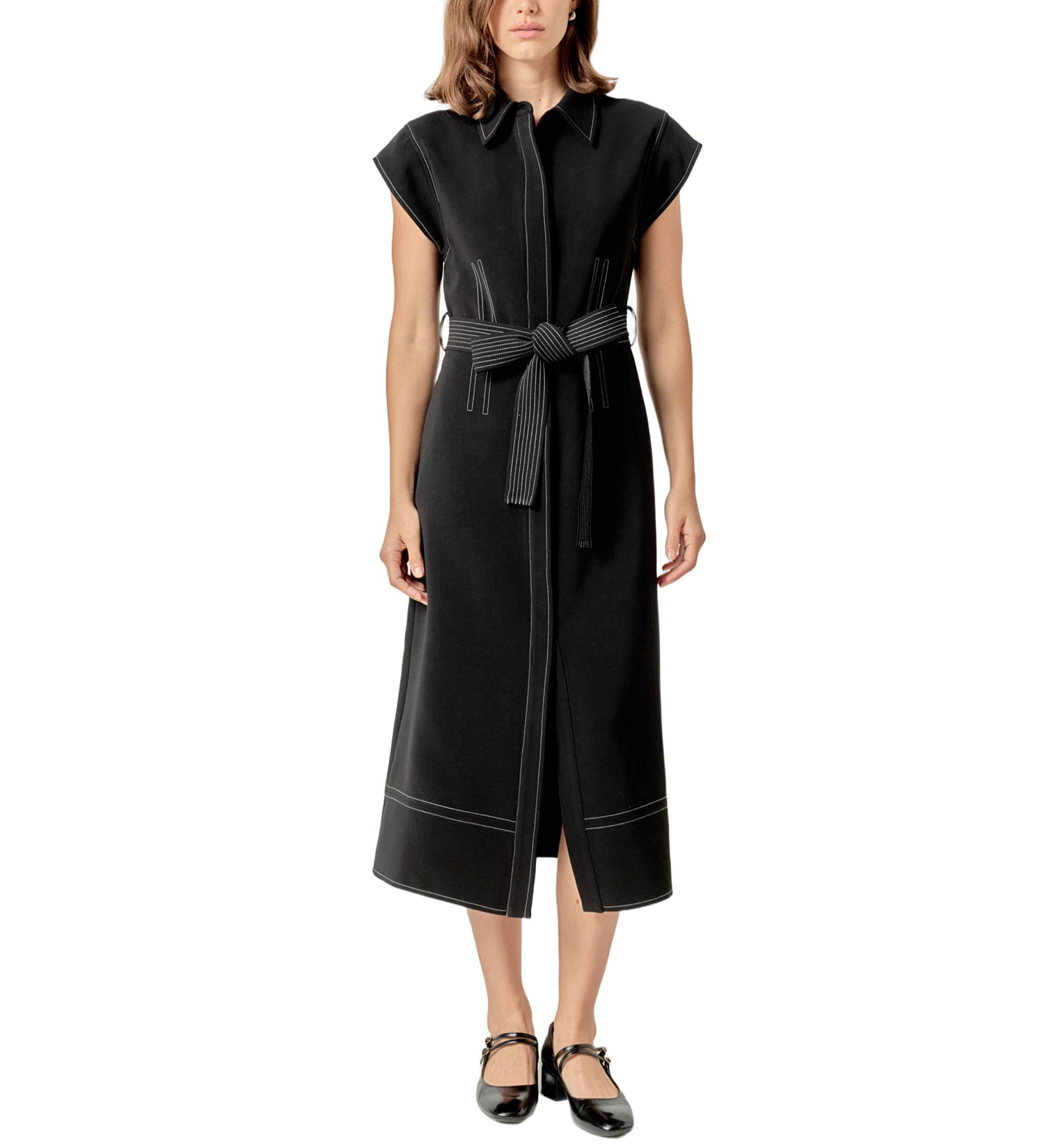 CONTRAST STITCH SHIRT MIDI DRESS