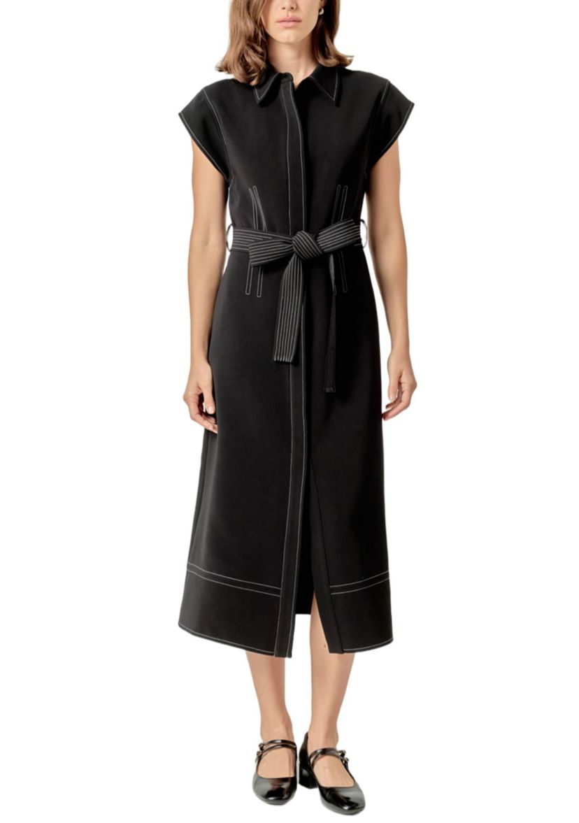 CONTRAST STITCH SHIRT MIDI DRESS