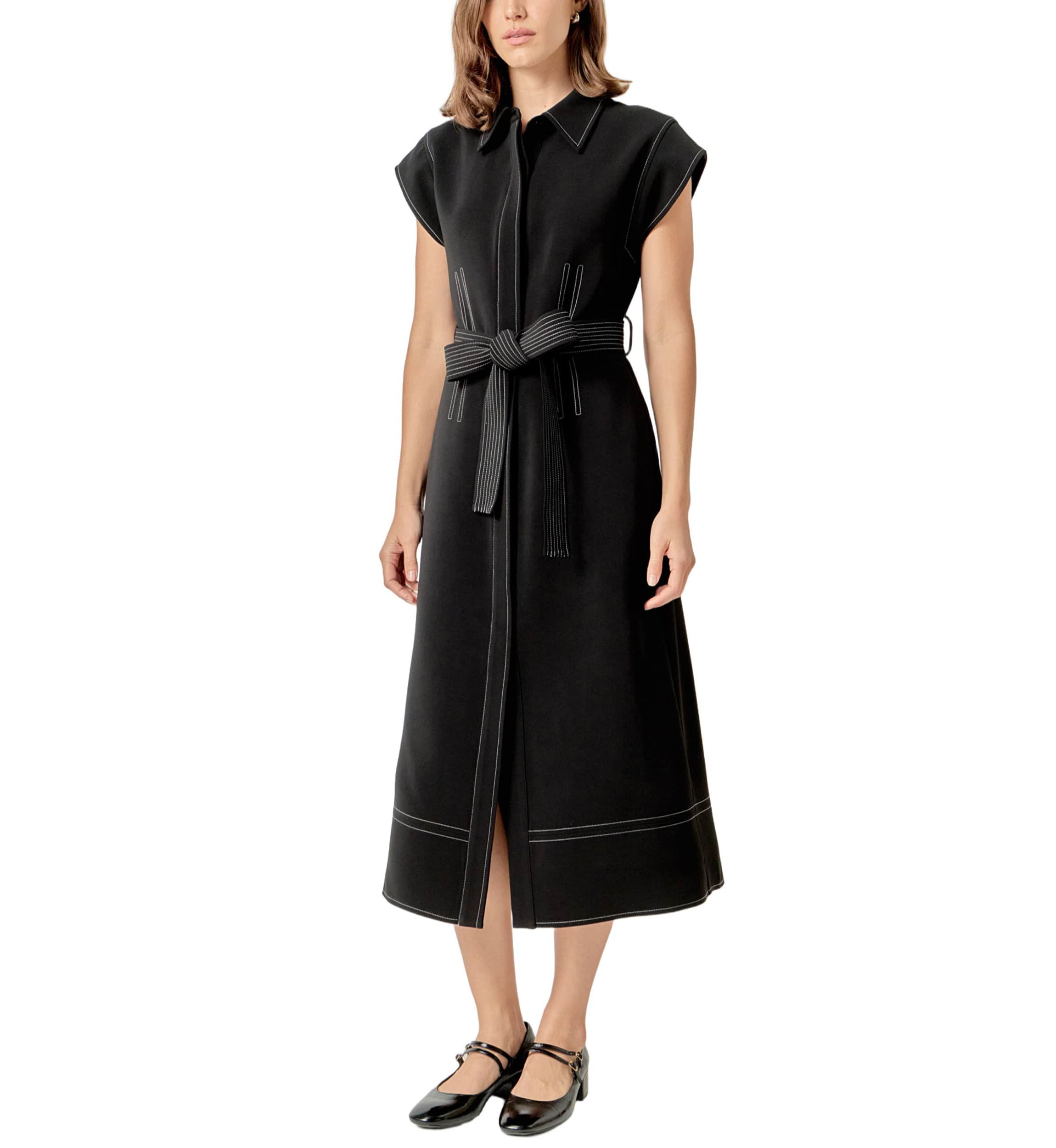 CONTRAST STITCH SHIRT MIDI DRESS