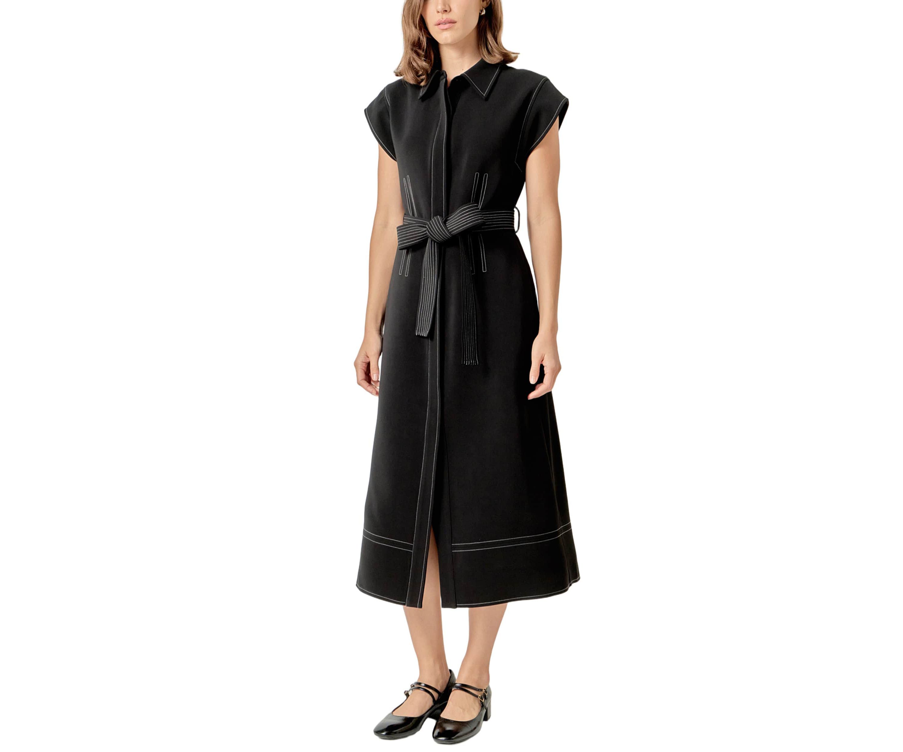 CONTRAST STITCH SHIRT MIDI DRESS