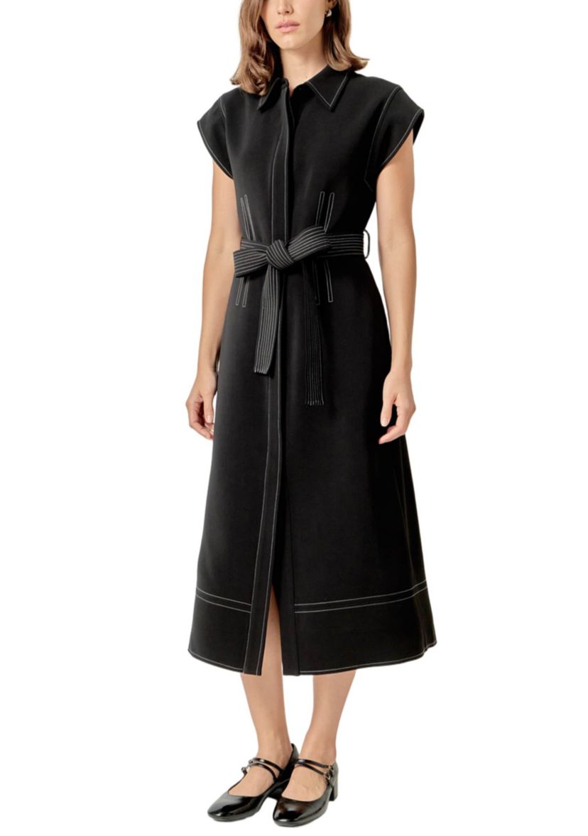 CONTRAST STITCH SHIRT MIDI DRESS