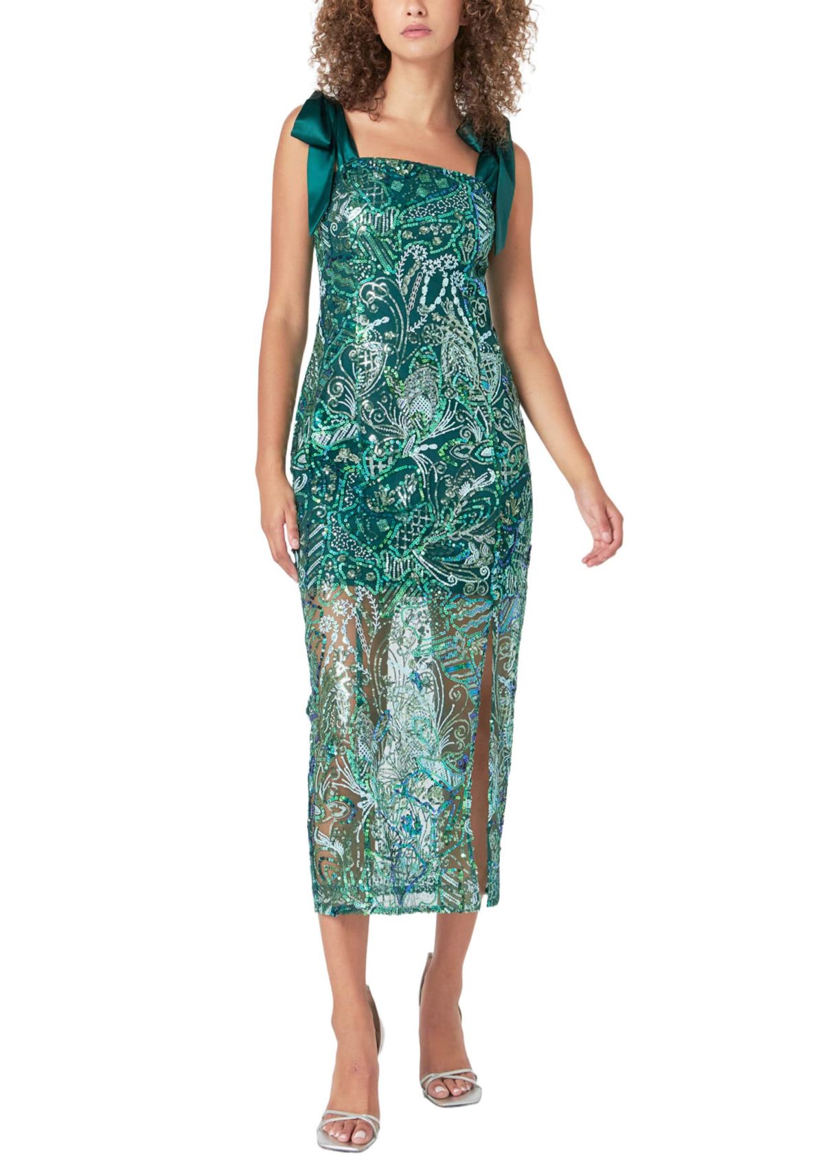 Shoulder Tie Sequins Maxi Dress