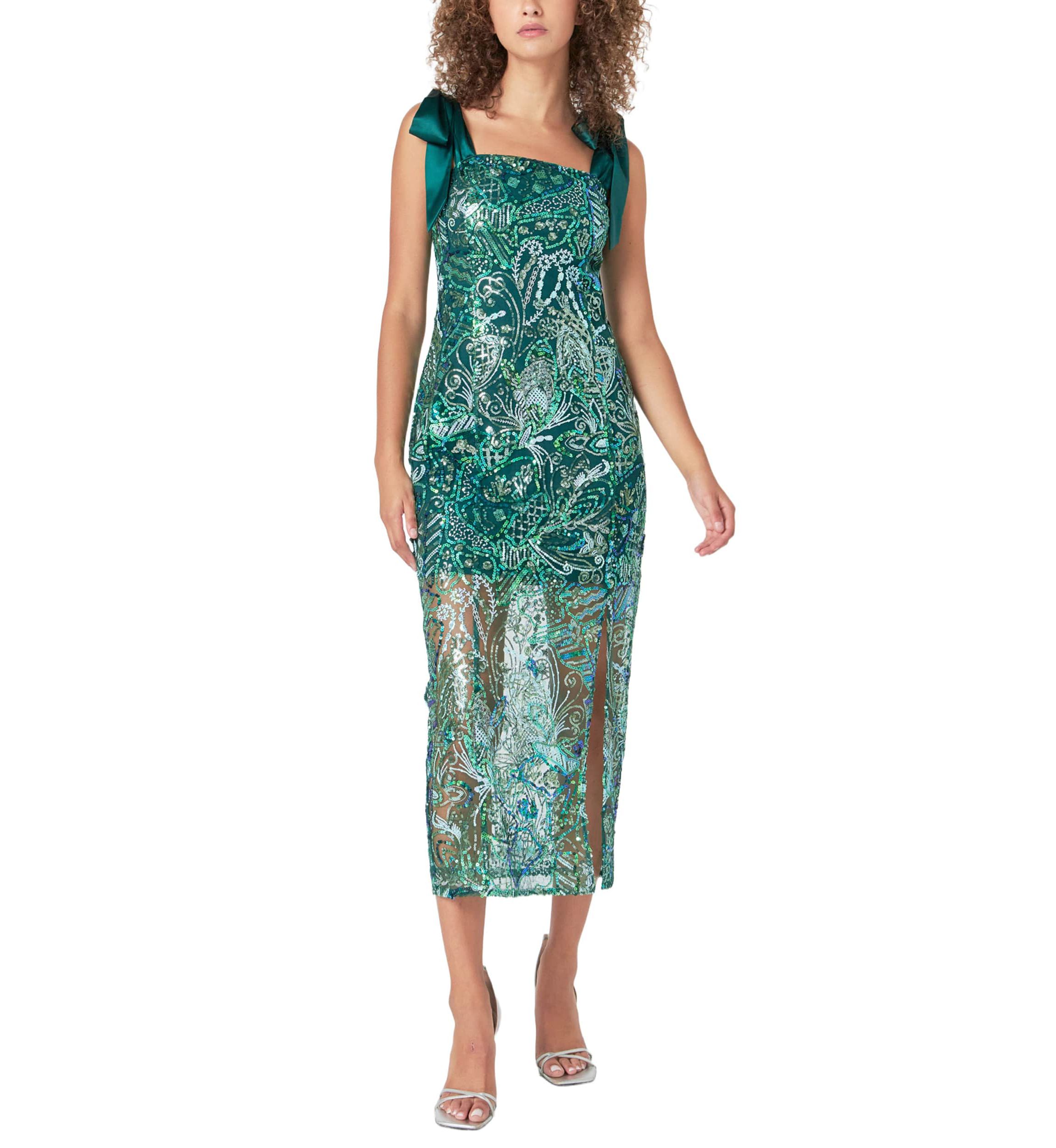 Shoulder Tie Sequins Maxi Dress